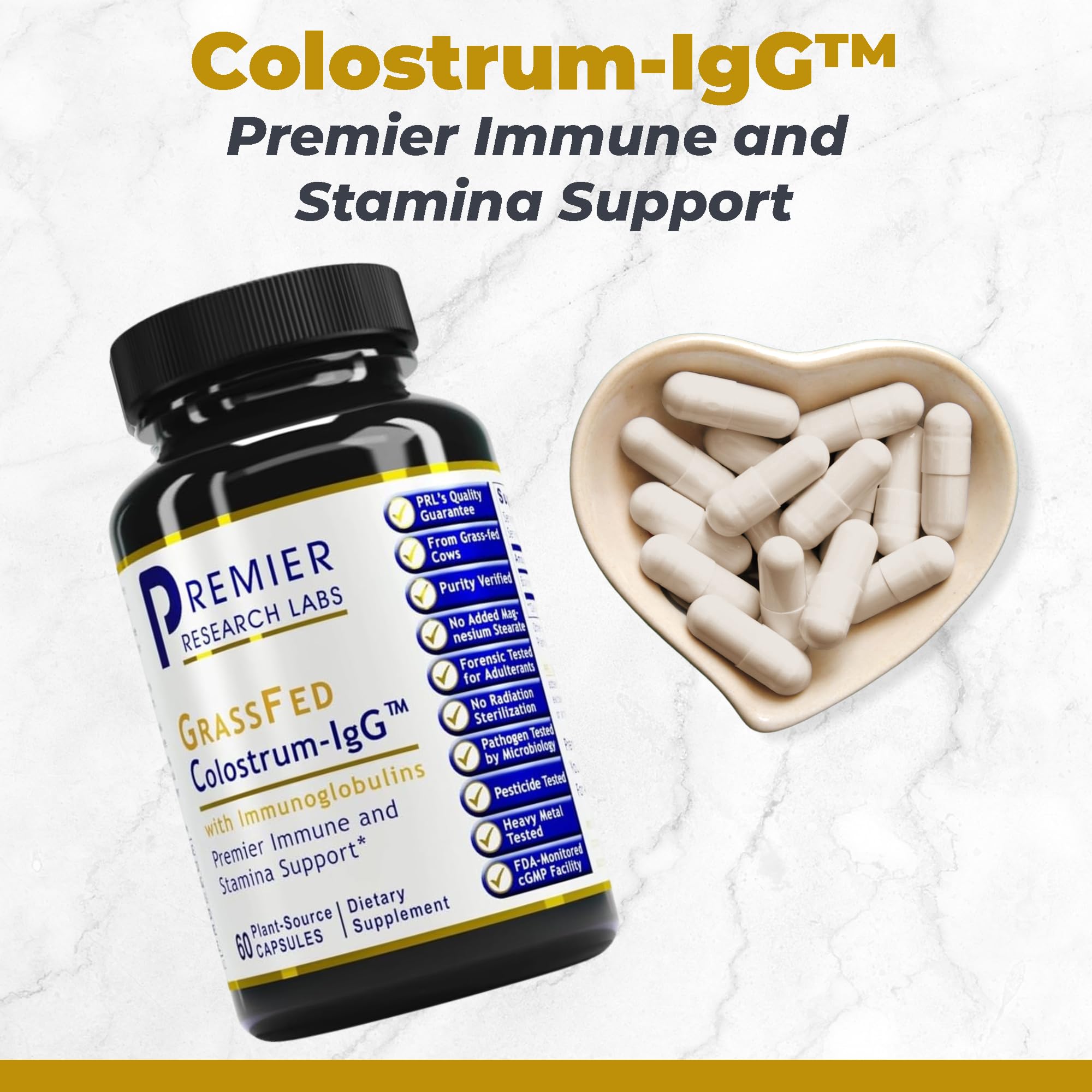 Premier Research Labs Colostrum-IgG - Colostrum Supplement, Bovine Colostrum for Humans, Cow Colostrum for Immune Health, Superfood with Lactoferrin, Amino Acids, Nucleotides - 60 Capsules - TrustMedUSA