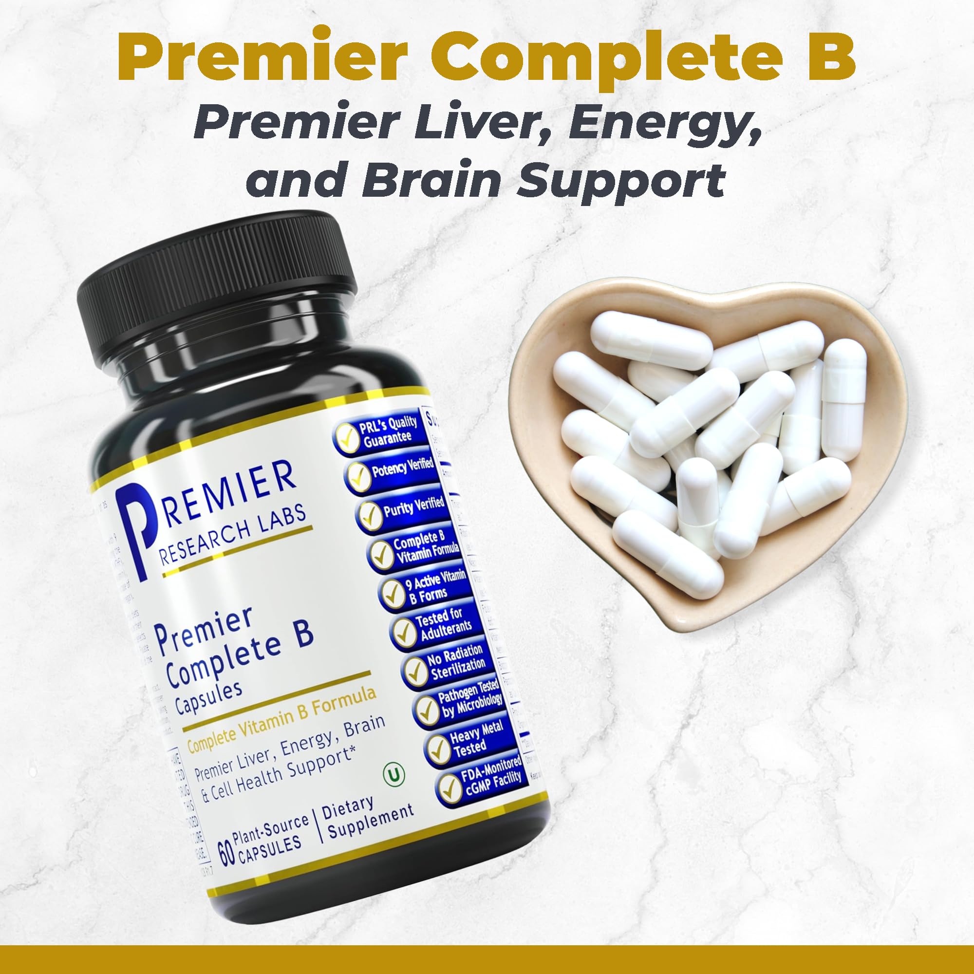 Premier Research Labs Complete B - Vitamin B Complex Supplement for Optimal Health | Vitamin B Supplement with Biotin | 9 Active B Vitamins | for Liver - TrustMedUSA