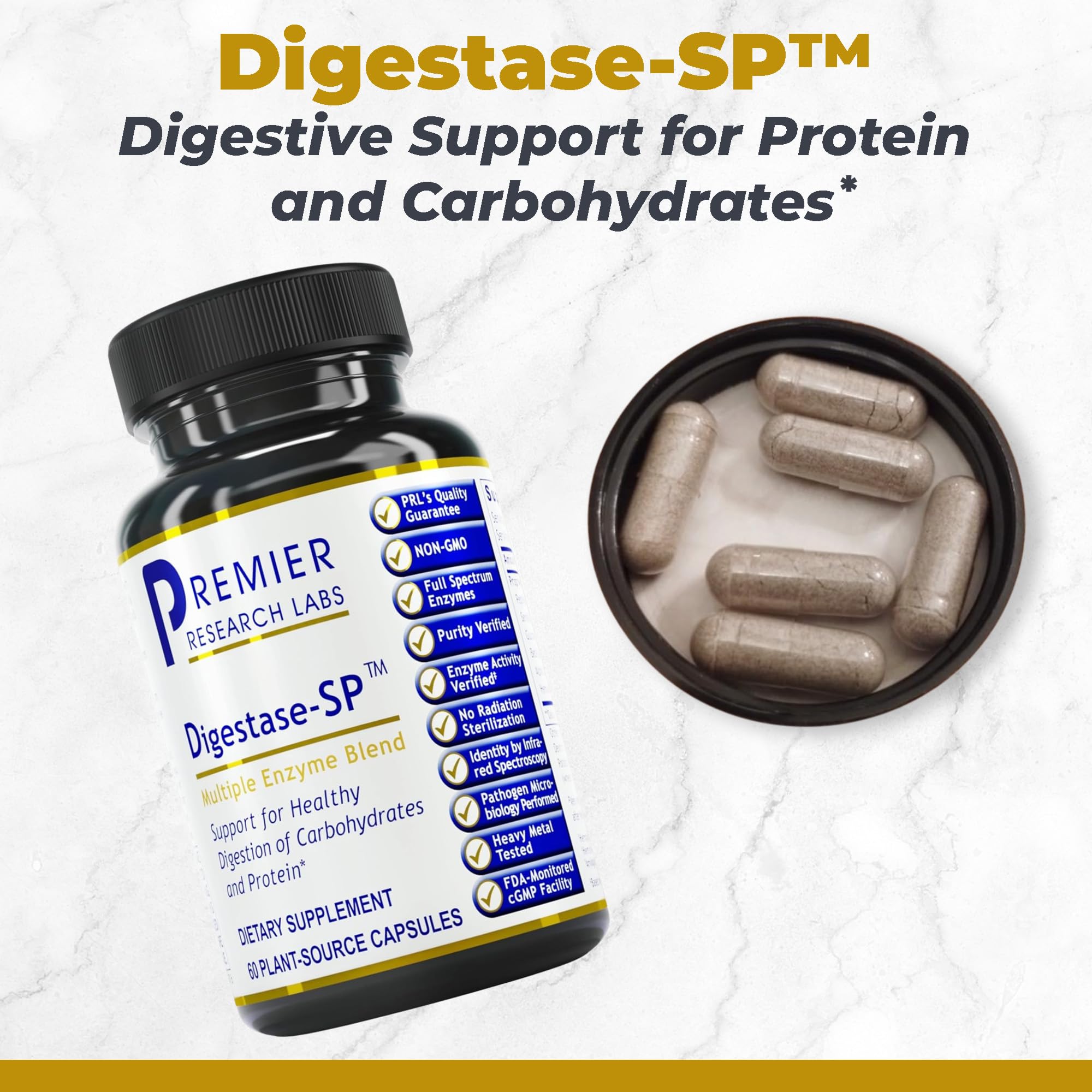 Premier Research Labs Digestase-SP - Enzymes for Digestion, Fermented Digestive Enzymes for Women & Men, Gut Health Support Pills with Peptidase, Hemicellulase - 60 Vegetarian Capsules - TrustMedUSA