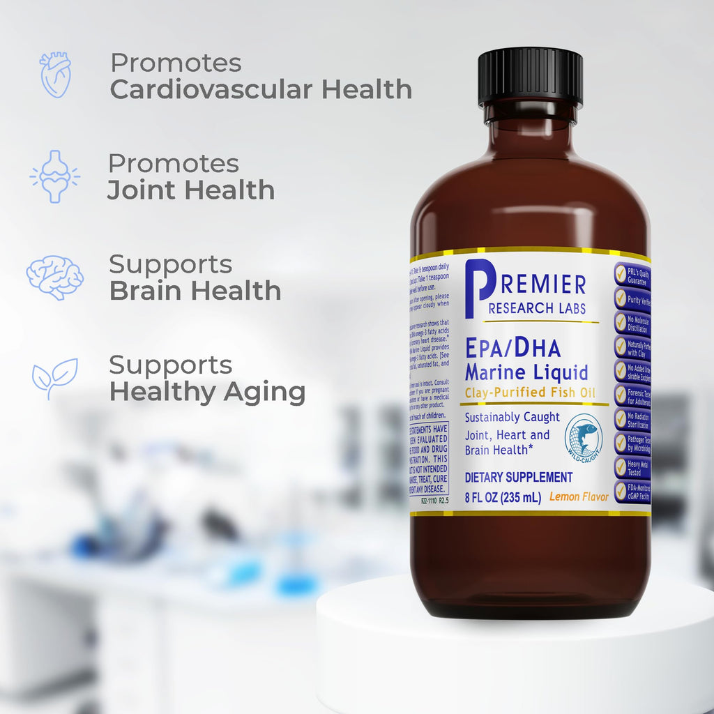 Premier Research Labs EPA/DHA Marine Liquid - Omega 3 Fish Oil Liquid, Omega 3 Liquid Fish Oil Supplement for Adults, Joint, Heart, & Brain Health Support - 8 Fl Oz Bottle - TrustMedUSA
