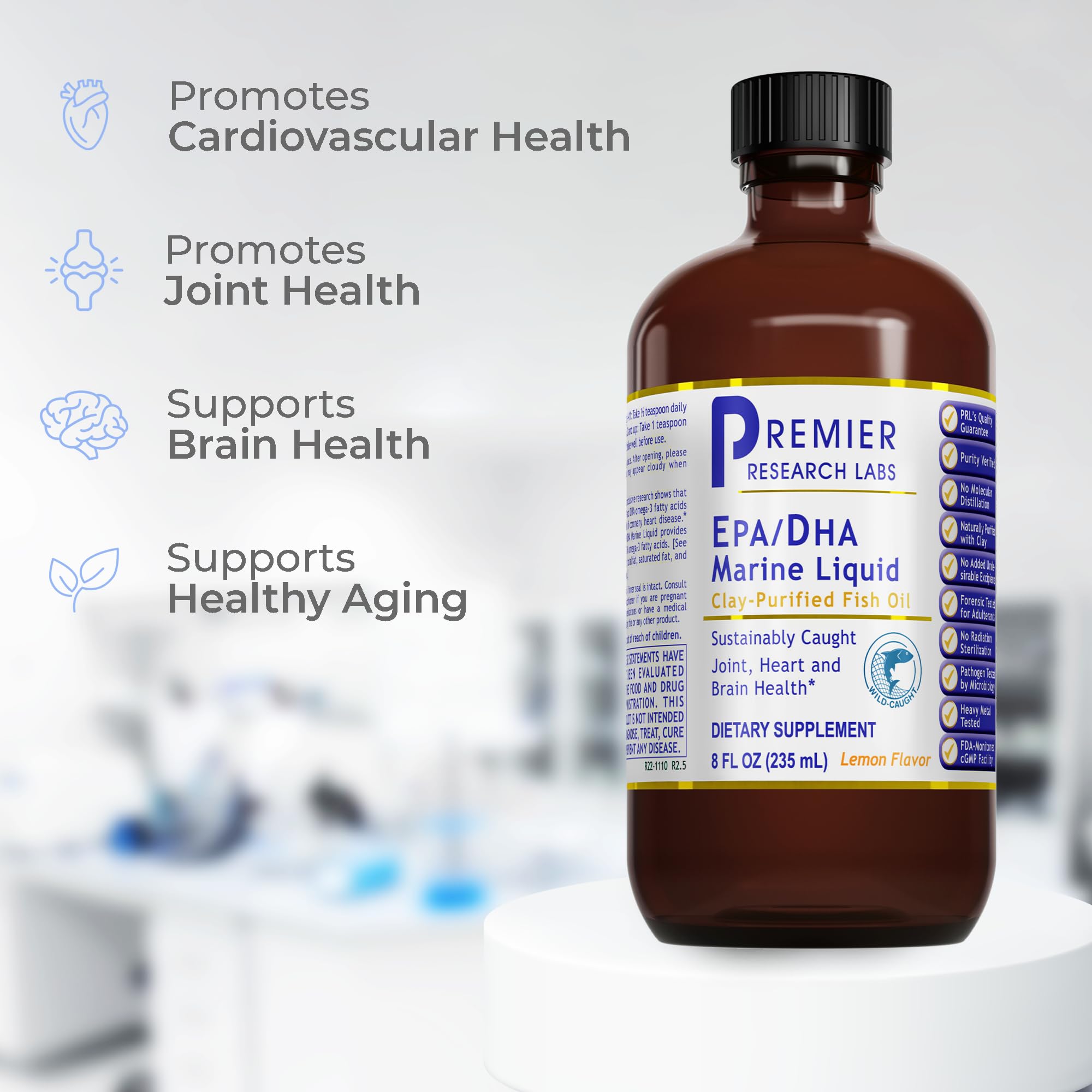 Premier Research Labs EPA/DHA Marine Liquid - Omega 3 Fish Oil Liquid, Omega 3 Liquid Fish Oil Supplement for Adults, Joint, Heart, & Brain Health Support - 8 Fl Oz Bottle - TrustMedUSA