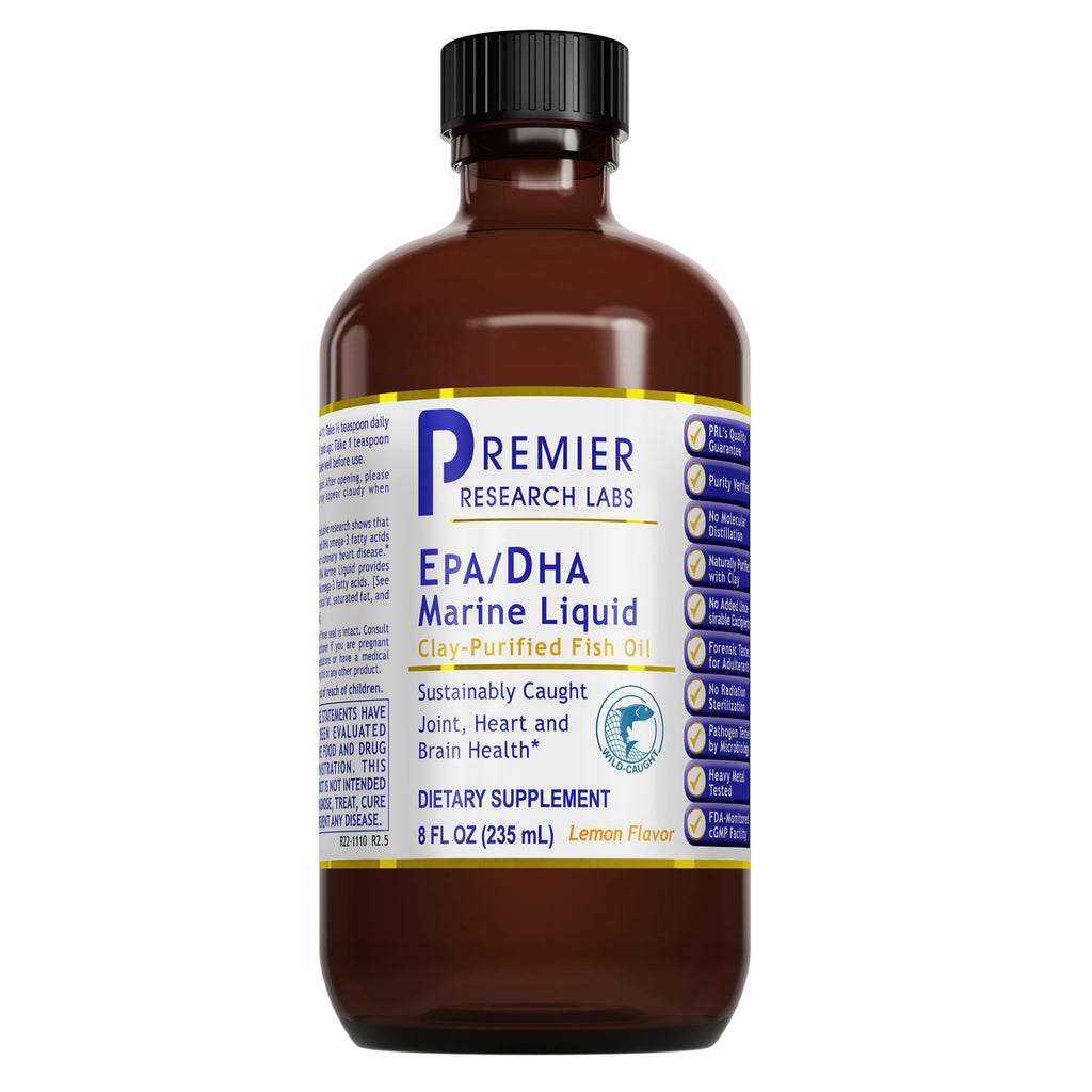 Premier Research Labs EPA/DHA Marine Liquid - Omega 3 Fish Oil Liquid, Omega 3 Liquid Fish Oil Supplement for Adults, Joint, Heart, & Brain Health Support - 8 Fl Oz Bottle - TrustMedUSA