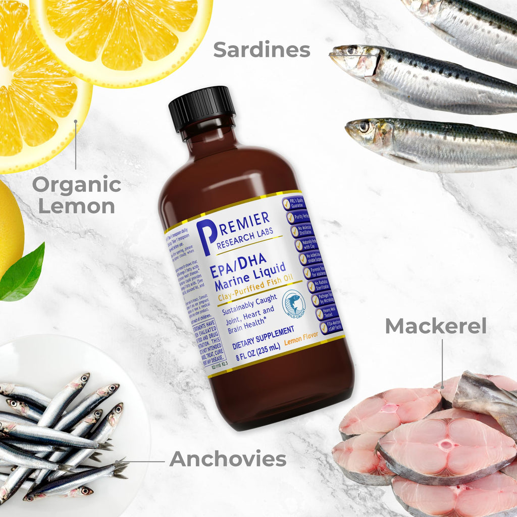 Premier Research Labs EPA/DHA Marine Liquid - Omega 3 Fish Oil Liquid, Omega 3 Liquid Fish Oil Supplement for Adults, Joint, Heart, & Brain Health Support - 8 Fl Oz Bottle - TrustMedUSA