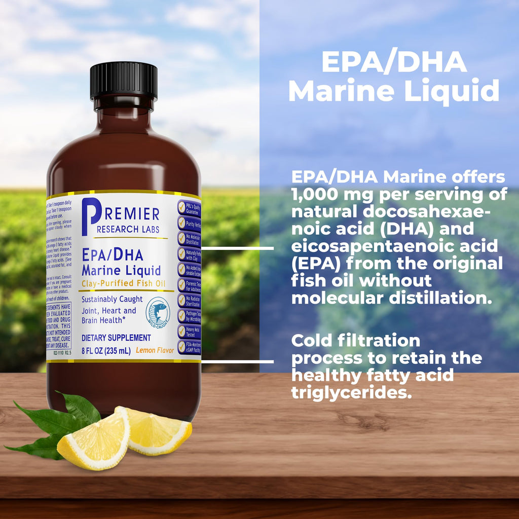 Premier Research Labs EPA/DHA Marine Liquid - Omega 3 Fish Oil Liquid, Omega 3 Liquid Fish Oil Supplement for Adults, Joint, Heart, & Brain Health Support - 8 Fl Oz Bottle - TrustMedUSA