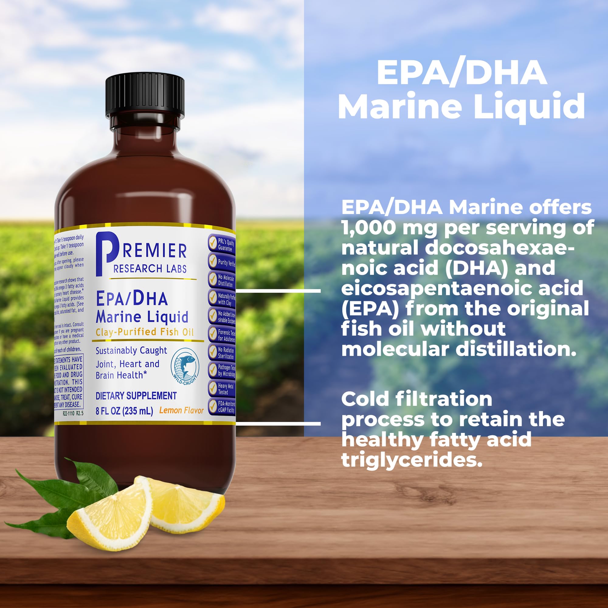 Premier Research Labs EPA/DHA Marine Liquid - Omega 3 Fish Oil Liquid, Omega 3 Liquid Fish Oil Supplement for Adults, Joint, Heart, & Brain Health Support - 8 Fl Oz Bottle - TrustMedUSA