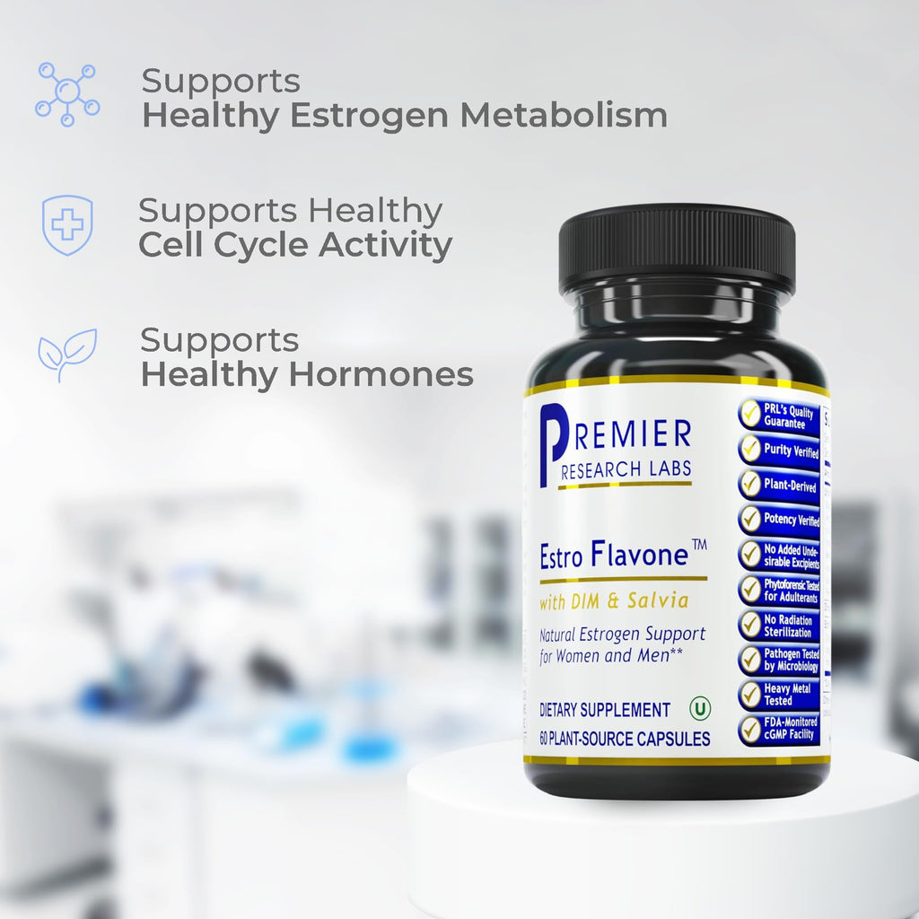 Premier Research Labs Estro Flavone - DIM Supplement, DIM Complex, DIM for Men & Women, Diindolylmethane Estrogen Support, Hormone Balance Support - 60 Vegetarian Capsules - TrustMedUSA