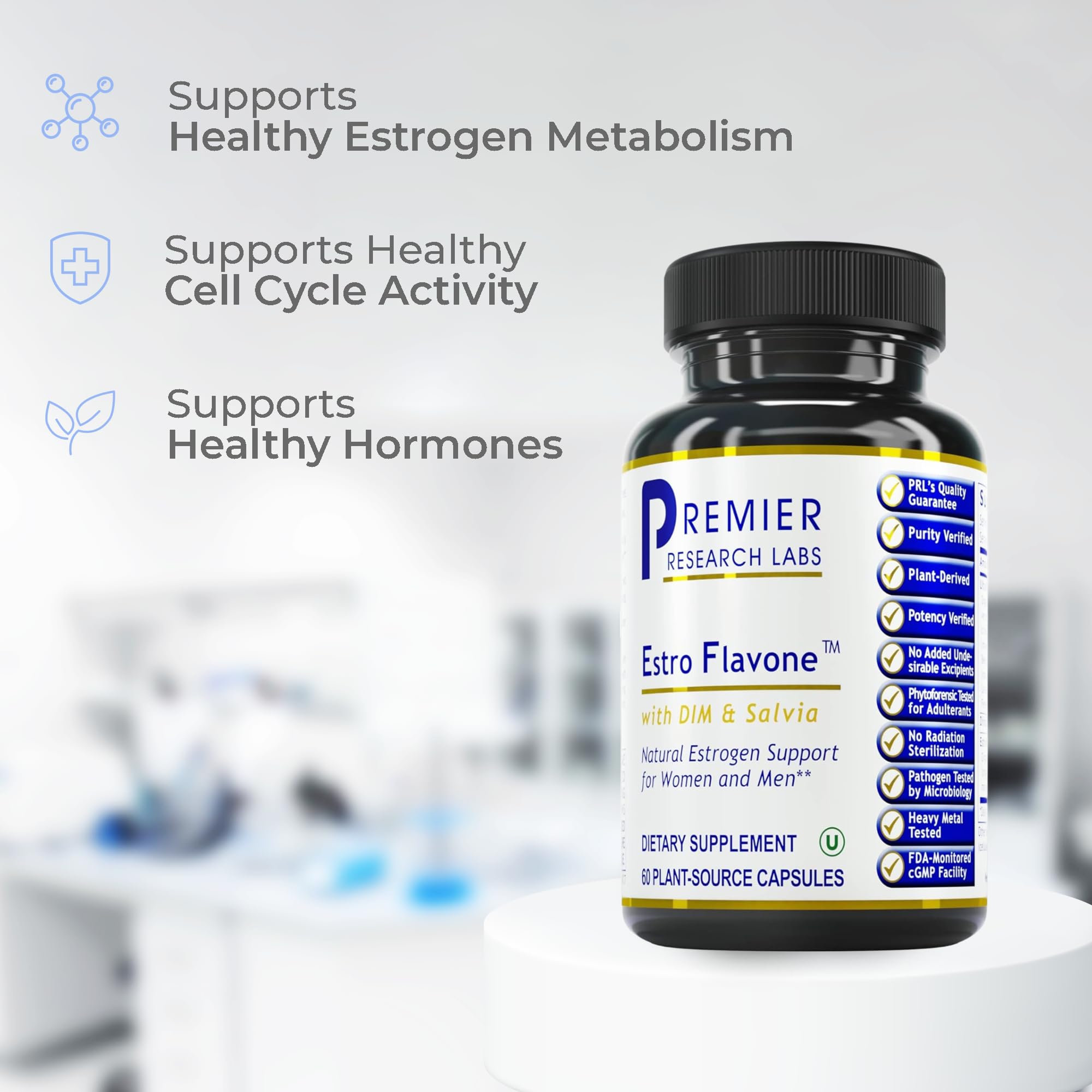 Premier Research Labs Estro Flavone - DIM Supplement, DIM Complex, DIM for Men & Women, Diindolylmethane Estrogen Support, Hormone Balance Support - 60 Vegetarian Capsules - TrustMedUSA