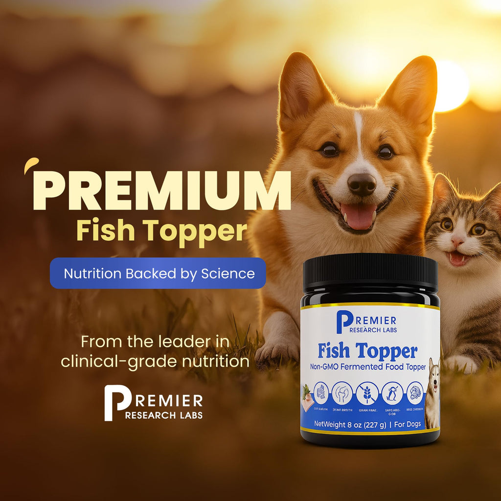 Premier Research Labs Fish Topper - Dried Dog Food Topper for Pets, Meal Mix Ins for Kibble, Supports Gut & Joint Health, Natural Source of Protein, Fermented, Grain Free, Non GMO - 16 oz - TrustMedUSA