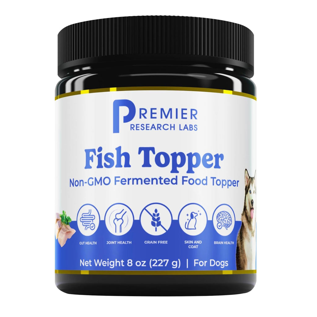 Premier Research Labs Fish Topper - Dried Dog Food Topper for Pets, Meal Mix Ins for Kibble, Supports Gut & Joint Health, Natural Source of Protein, Fermented, Grain Free, Non GMO - 16 oz - TrustMedUSA