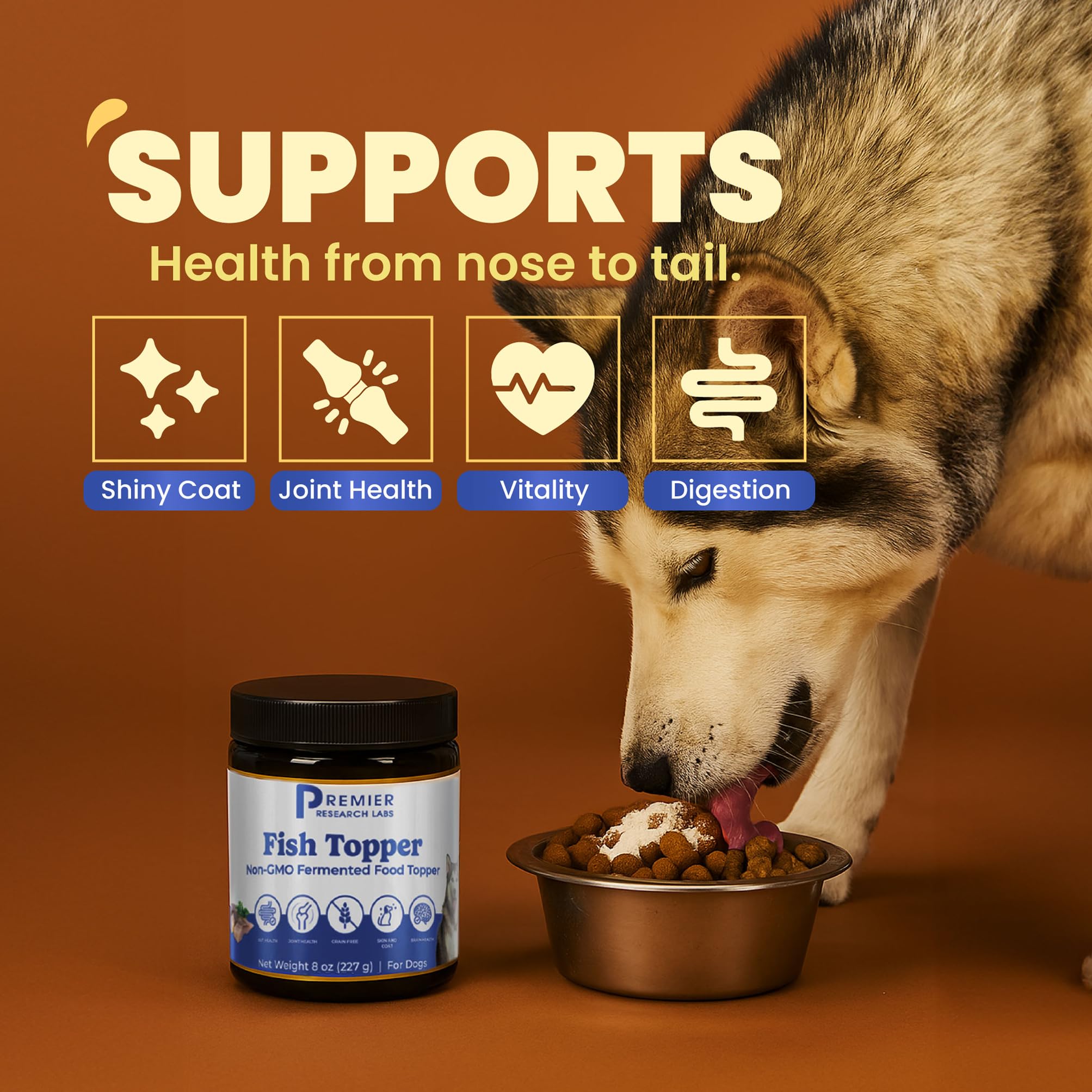 Premier Research Labs Fish Topper - Dried Dog Food Topper for Pets, Meal Mix Ins for Kibble, Supports Gut & Joint Health, Natural Source of Protein, Fermented, Grain Free, Non GMO - 16 oz - TrustMedUSA
