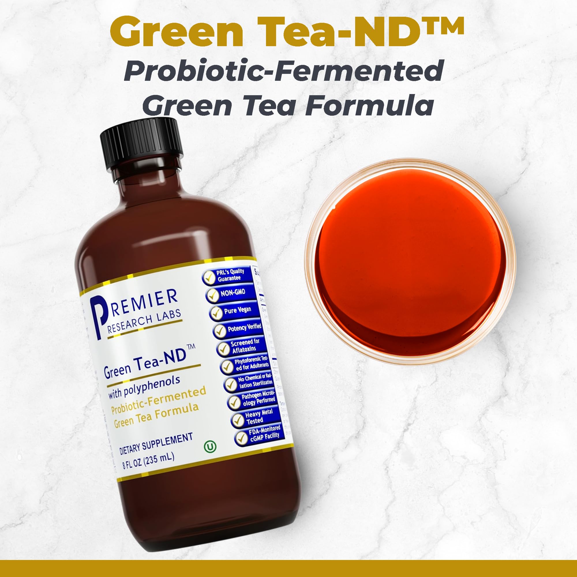 Premier Research Labs Green Tea-ND - Probiotic Fermented Green Tea Extract Supplement with ECGC, Camellia Sinensis Liquid, Supplement Drops for Adults, Vegan Friendly - 8 Fl Oz Bottle - TrustMedUSA