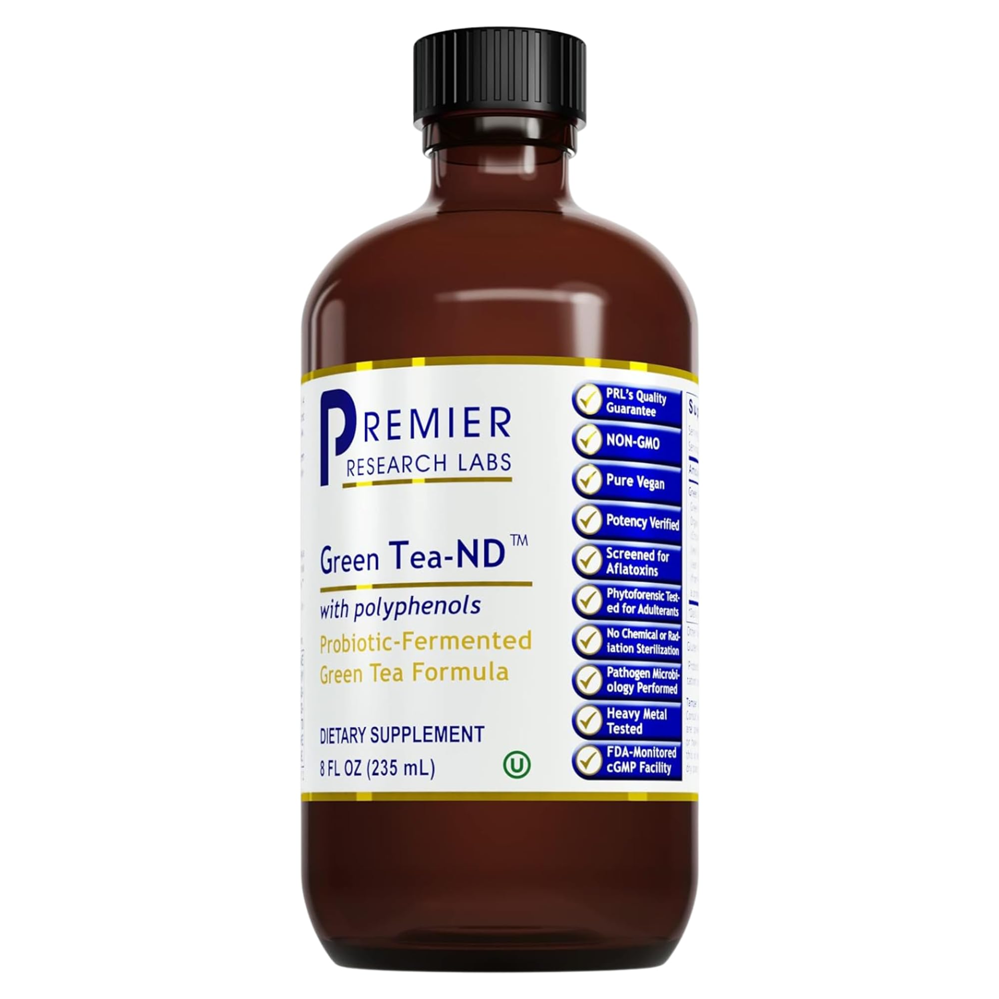 Premier Research Labs Green Tea-ND - Probiotic Fermented Green Tea Extract Supplement with ECGC, Camellia Sinensis Liquid, Supplement Drops for Adults, Vegan Friendly - 8 Fl Oz Bottle - TrustMedUSA