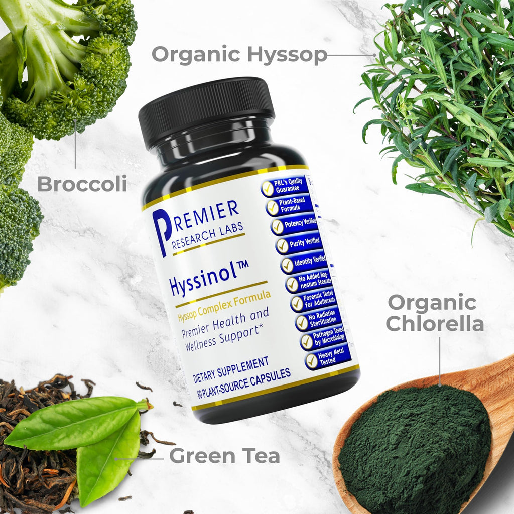 Premier Research Labs Hyssinol - Hyssop Herb, Hyssop Capsules, Wellness Pills with Organic Hyssop Dry Herb, Dietary Supplement with Green Tea, Antioxidant Support - 60 Vegetarian Capsules - TrustMedUSA