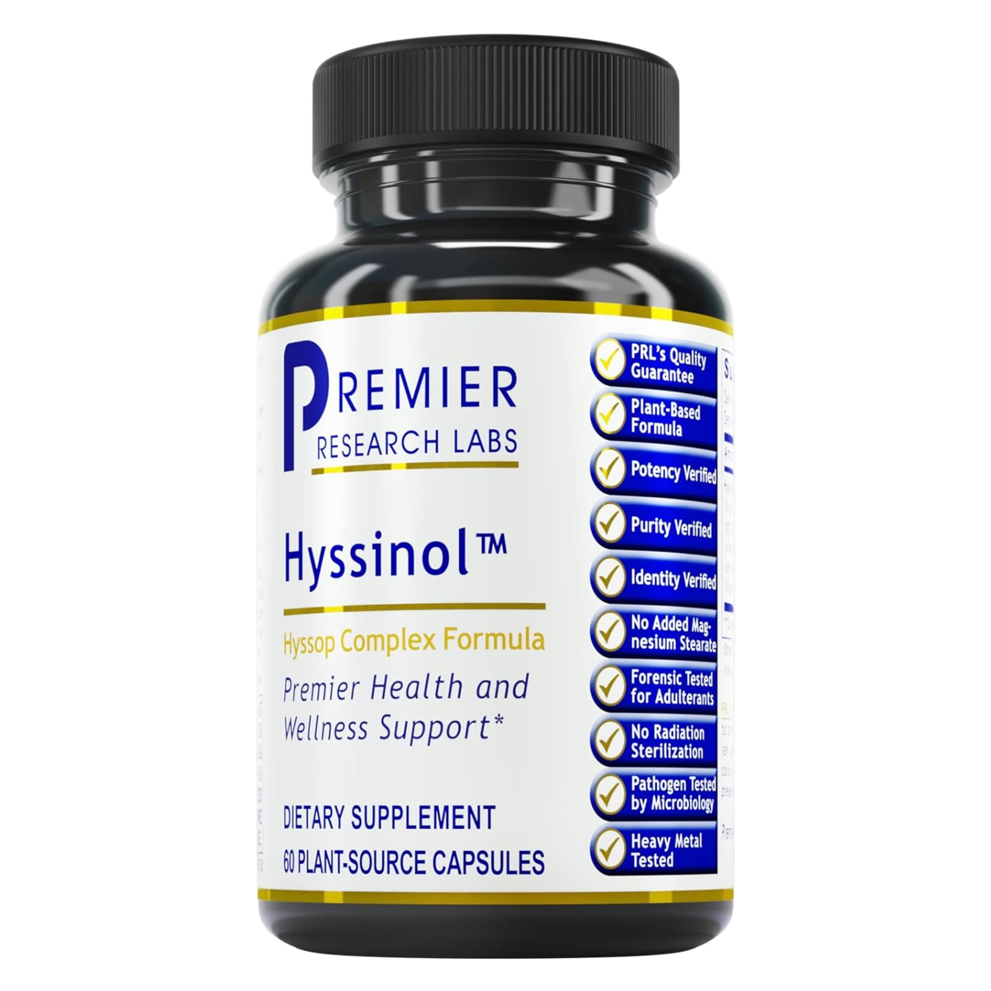 Premier Research Labs Hyssinol - Hyssop Herb, Hyssop Capsules, Wellness Pills with Organic Hyssop Dry Herb, Dietary Supplement with Green Tea, Antioxidant Support - 60 Vegetarian Capsules - TrustMedUSA