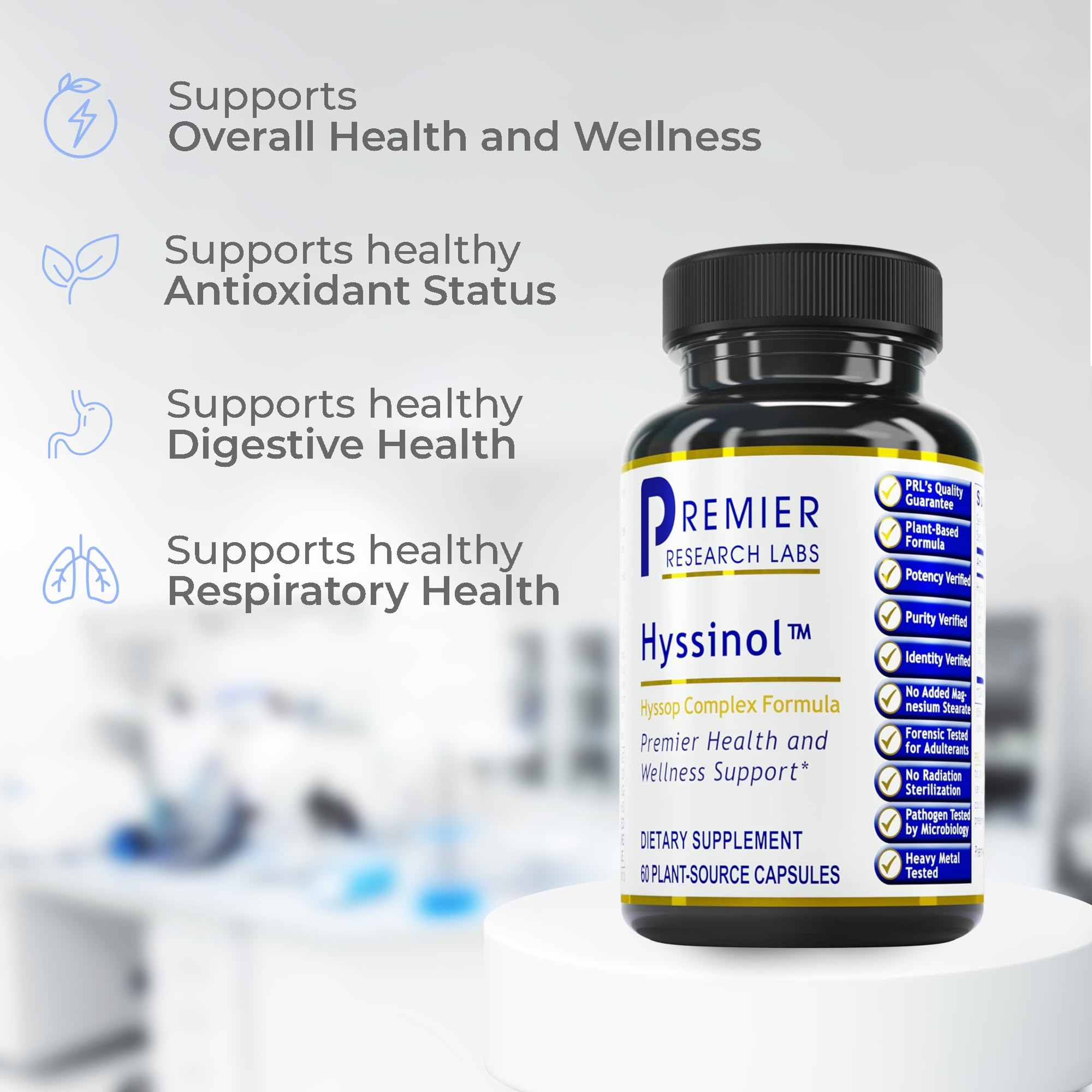 Premier Research Labs Hyssinol - Hyssop Herb, Hyssop Capsules, Wellness Pills with Organic Hyssop Dry Herb, Dietary Supplement with Green Tea, Antioxidant Support - 60 Vegetarian Capsules - TrustMedUSA