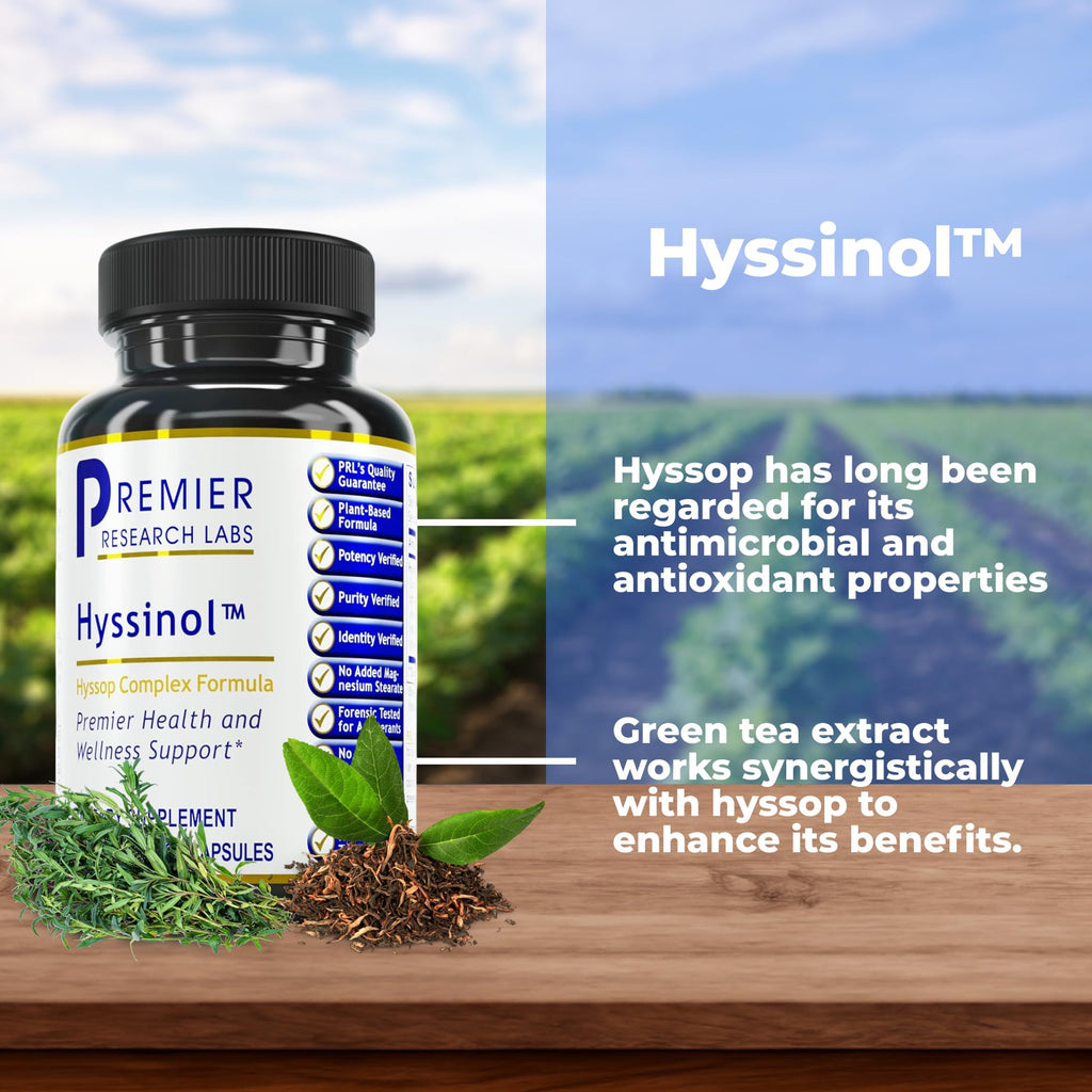 Premier Research Labs Hyssinol - Hyssop Herb, Hyssop Capsules, Wellness Pills with Organic Hyssop Dry Herb, Dietary Supplement with Green Tea, Antioxidant Support - 60 Vegetarian Capsules - TrustMedUSA