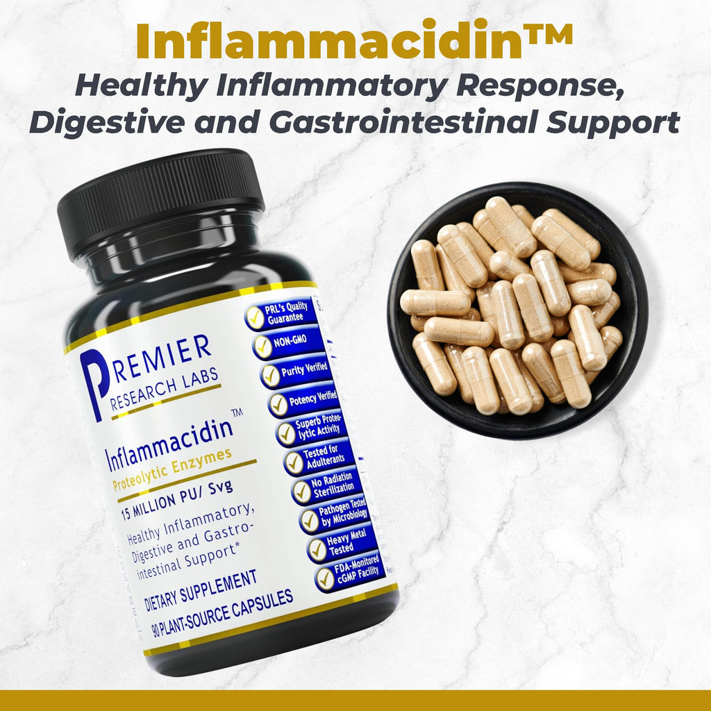 Premier Research Labs Inflammacidin - Digestive Enzymes, Papain from Papaya, and Bromelain Enzymes for Digestion, Plant Enzymes for Women & Men, Vegan Friendly - 90 Vegetarian Capsules - TrustMedUSA