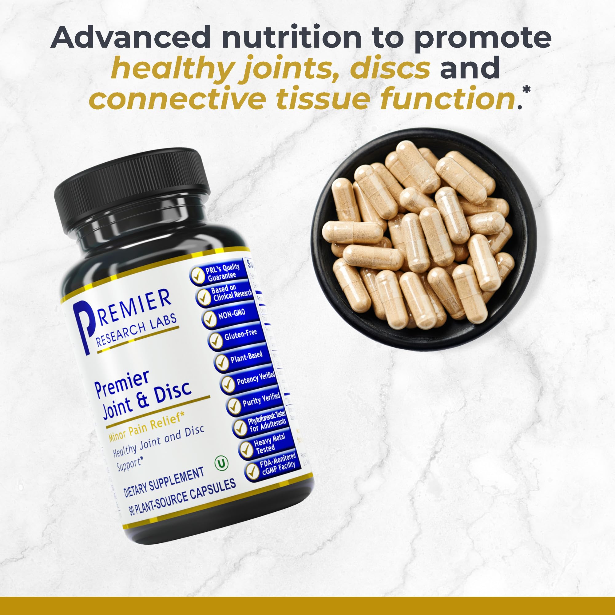 Premier Research Labs Joint & Disc Support Supplement - for Men & Women, Glucosamine, Joint Mobility and Muscle Health, Cartilage Repair, Gluten Free, Plant-Sourced - 90 Capsules - TrustMedUSA
