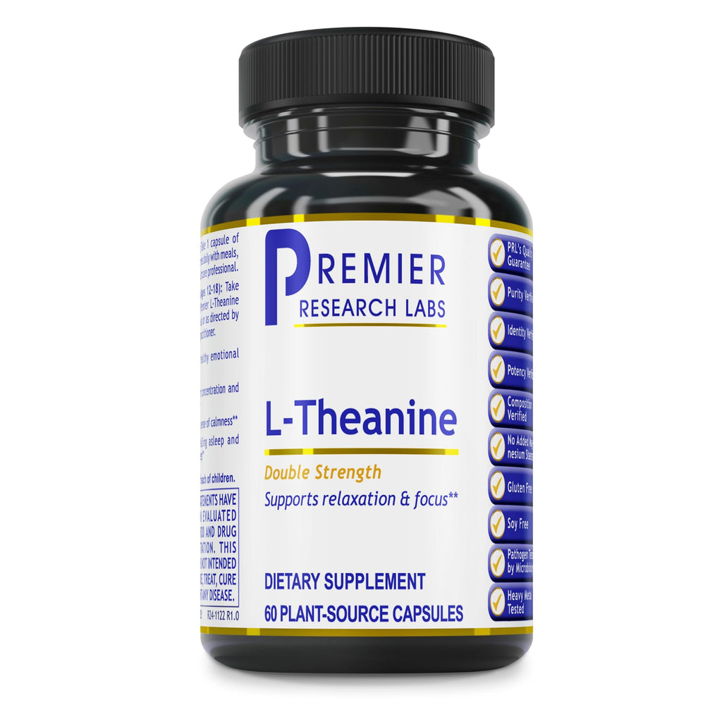 Premier Research Labs L-Theanine Double Strength - Pure L Theanine Supplement 200mg, Focus & Energy Support for Men & Women, Amino Acid for Relaxation, Support for Adults & Kids - 60 Vegan Capsules - TrustMedUSA