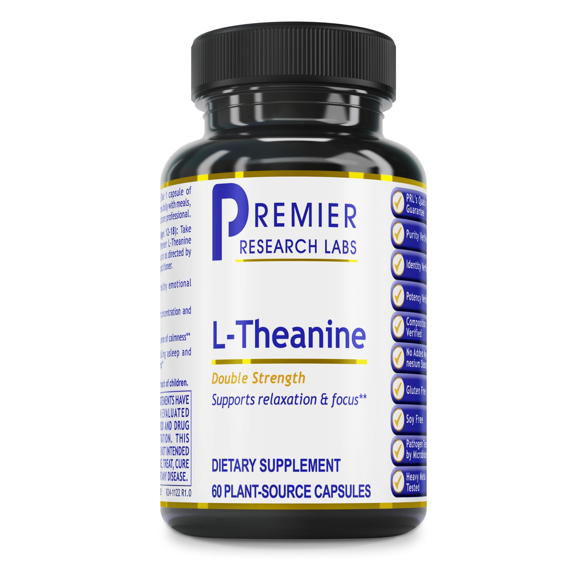 Premier Research Labs L-Theanine Double Strength - Pure L Theanine Supplement 200mg, Focus & Energy Support for Men & Women, Amino Acid for Relaxation, Support for Adults & Kids - 60 Vegan Capsules - TrustMedUSA
