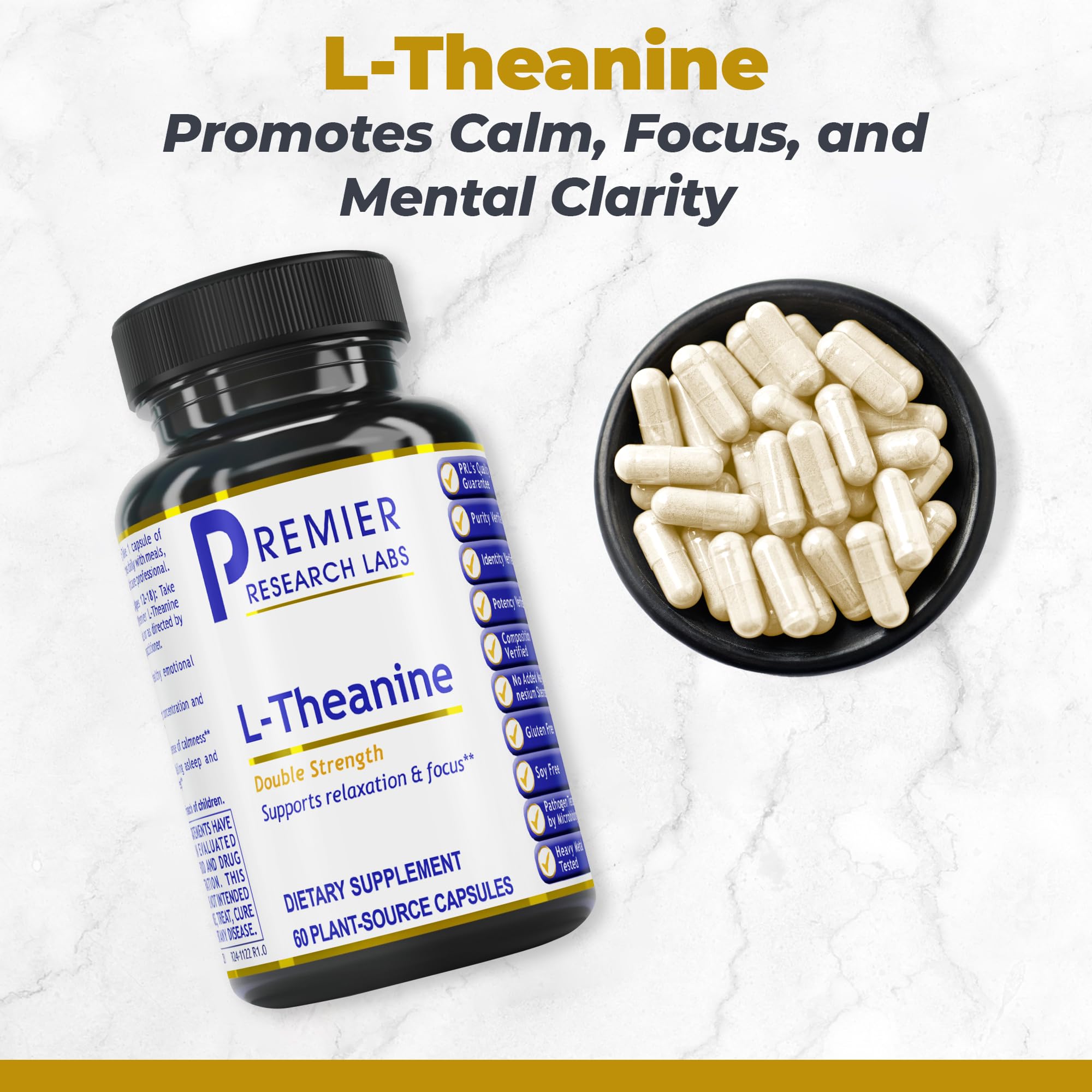 Premier Research Labs L-Theanine Double Strength - Pure L Theanine Supplement 200mg, Focus & Energy Support for Men & Women, Amino Acid for Relaxation, Support for Adults & Kids - 60 Vegan Capsules - TrustMedUSA