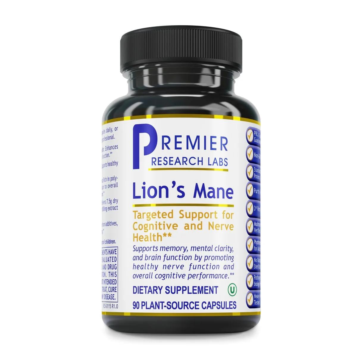 Premier Research Labs Lion's Mane - Lions Mane Mushroom Supplement Capsules for Focus, Memory, & Brain Support for Adults & Kids, 1000mg Premium Extract Per Serving - 90 Vegetarian Capsules - TrustMedUSA