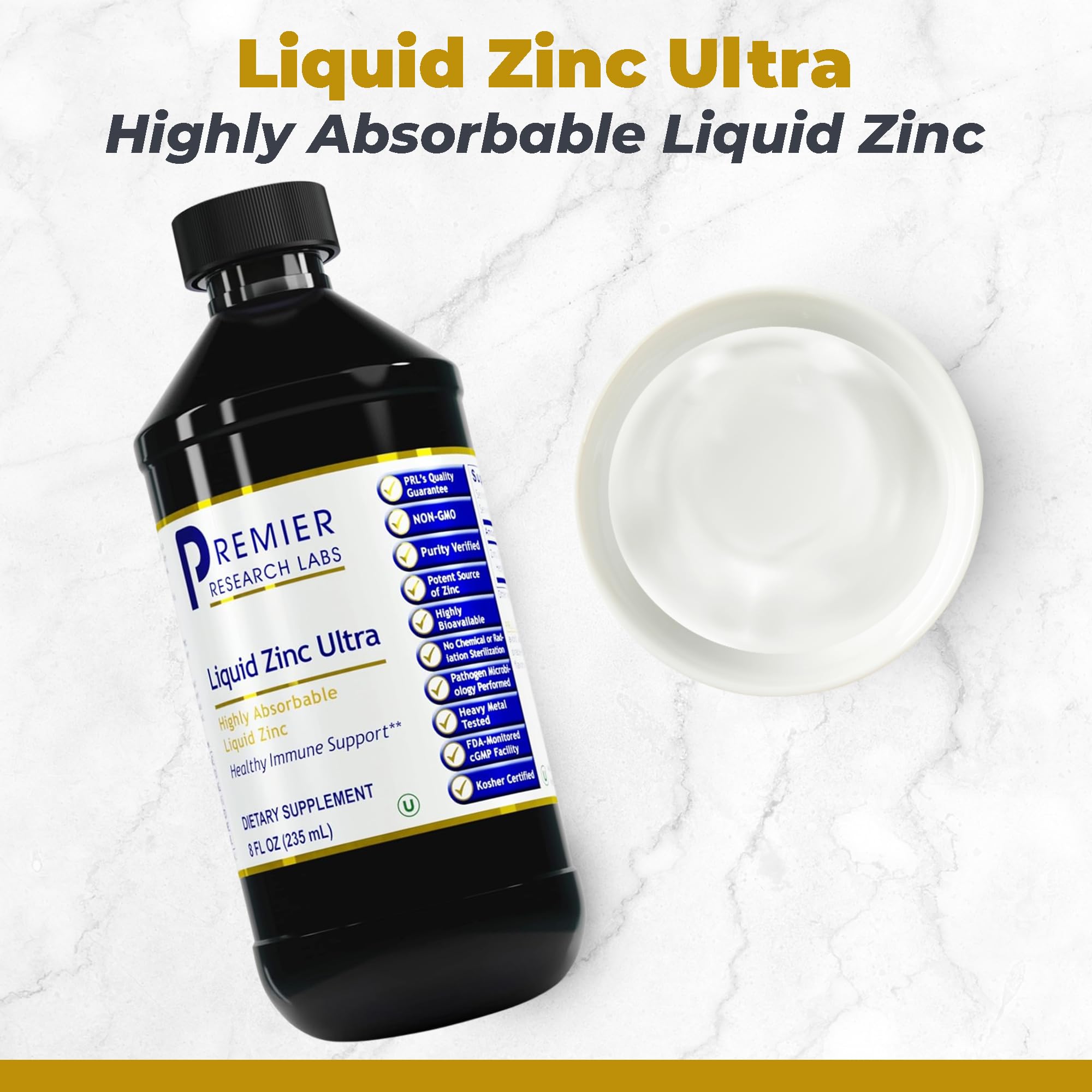 Premier Research Labs Liquid Zinc Ultra Supplement - for Immune Support & Well-Being for Adults & Kids - Highly Absorbable Drops - Used for Rapid Analysis of Zinc Status - 8 fl oz - TrustMedUSA