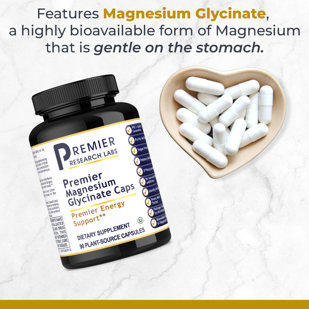 Premier Research Labs Magnesium Glycinate Supplement - Pure Magnesium, High Absorption, Supports Sleep Quality, Chelated, Vegan, Third Party Tested, Premier Energy Support - 90 Capsules - TrustMedUSA