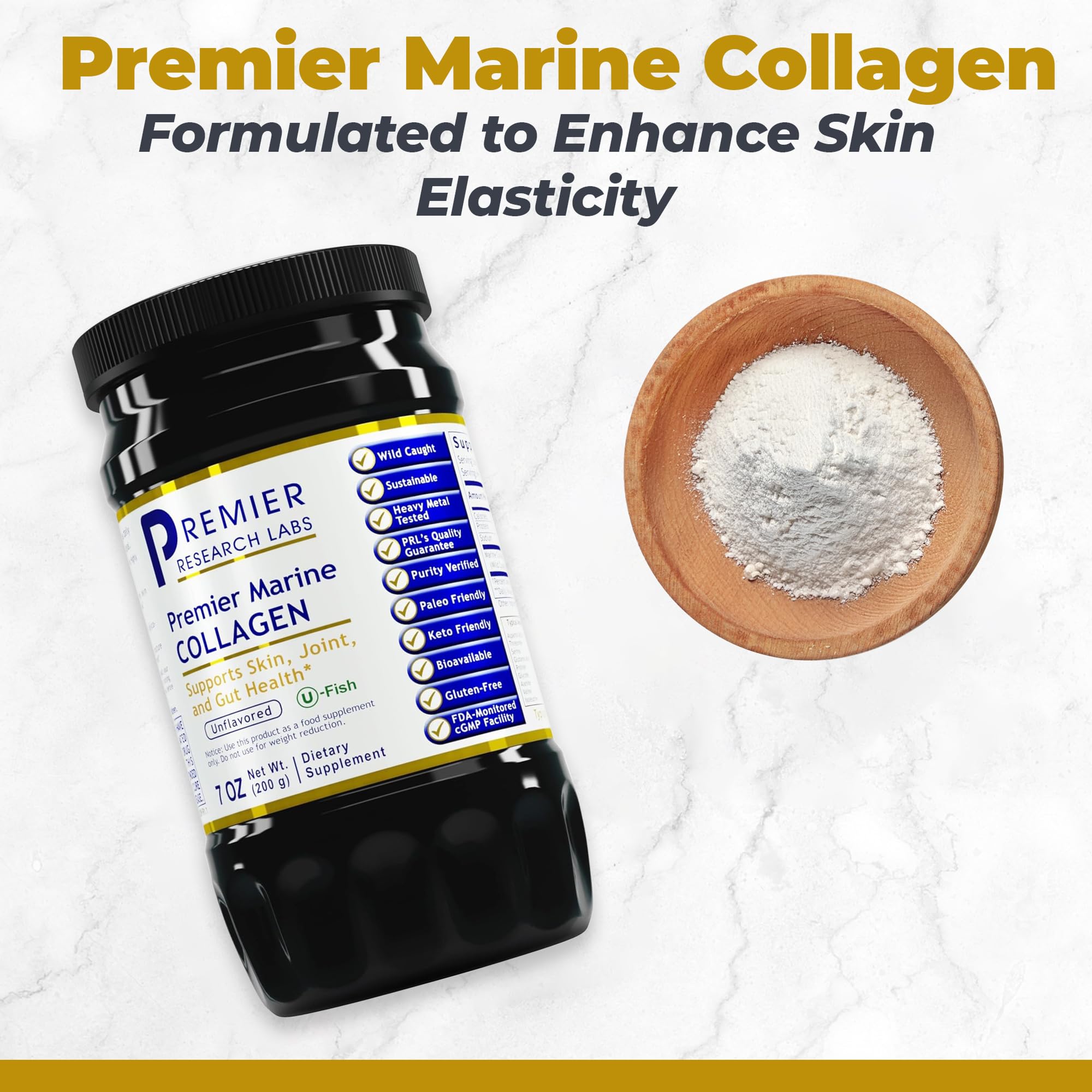 Premier Research Labs Marine Collagen - Marine Collagen Peptides, Hydrolyzed Marine Collagen Powder, Fish Collagen for Women and Men, 5g Collagen Per Serving for Skin, Joint, and Gut Health - 7 Oz - TrustMedUSA