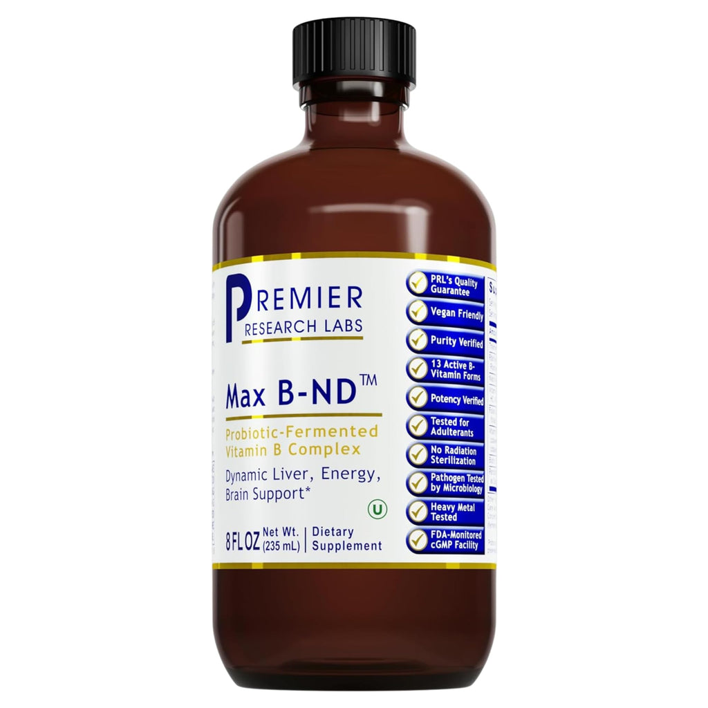 Premier Research Labs Max B-ND - Liquid Vitamin B Complex for Liver & Brain Health, Sublingual Drops for Men & Women with Thiamin, B12 & B6-8 Fl Oz Bottle - TrustMedUSA