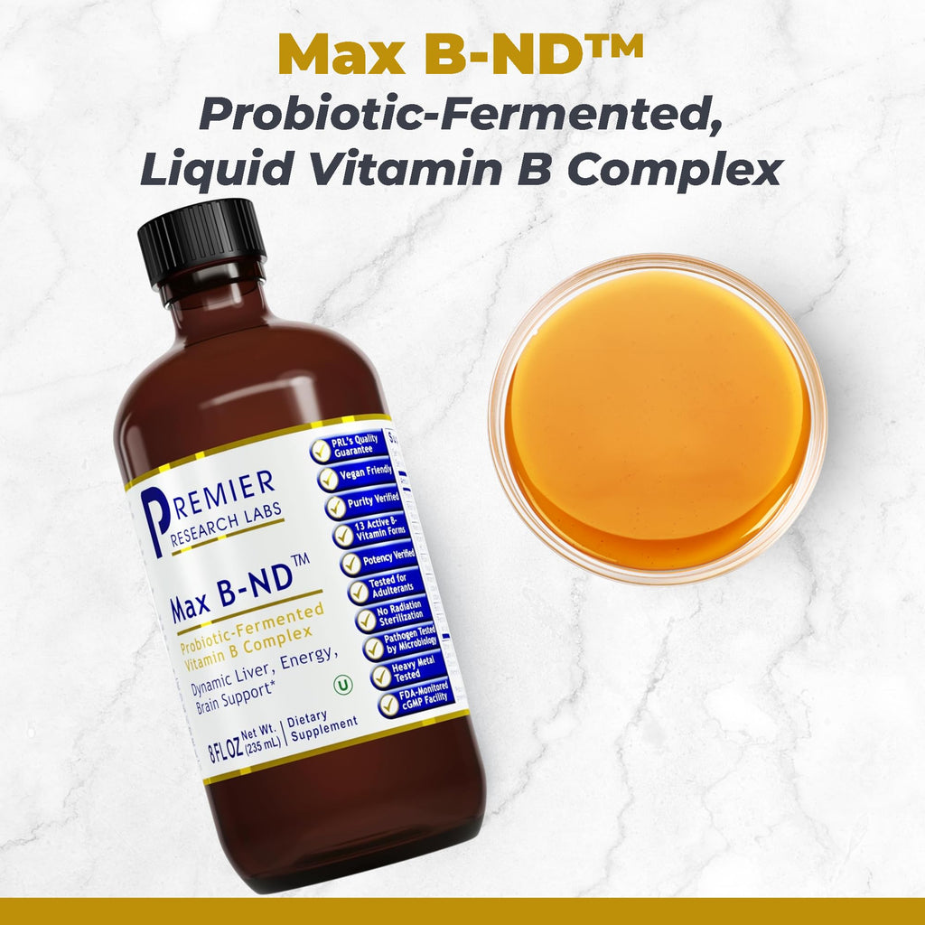Premier Research Labs Max B-ND - Liquid Vitamin B Complex for Liver & Brain Health, Sublingual Drops for Men & Women with Thiamin, B12 & B6-8 Fl Oz Bottle - TrustMedUSA