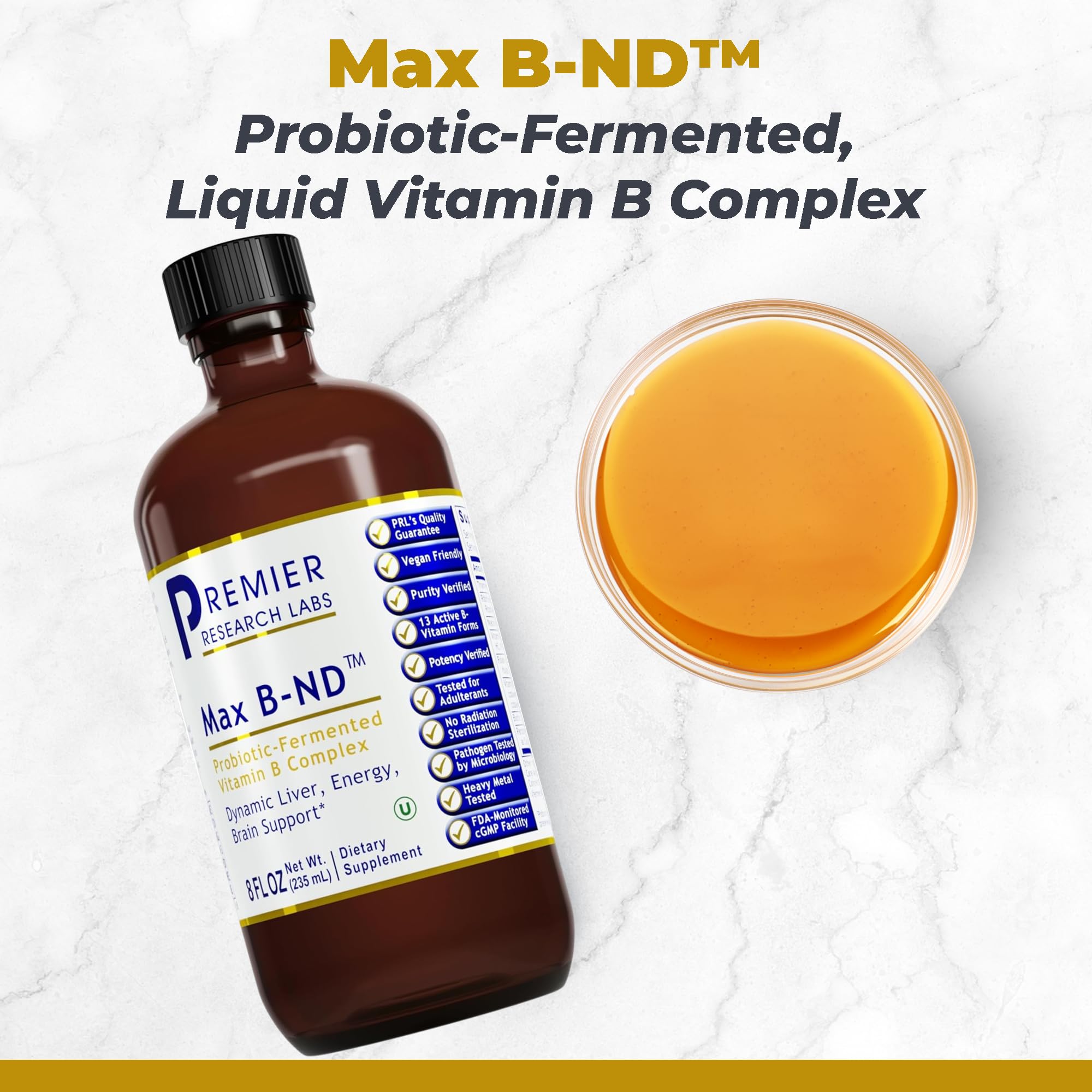 Premier Research Labs Max B-ND - Liquid Vitamin B Complex for Liver & Brain Health, Sublingual Drops for Men & Women with Thiamin, B12 & B6-8 Fl Oz Bottle - TrustMedUSA