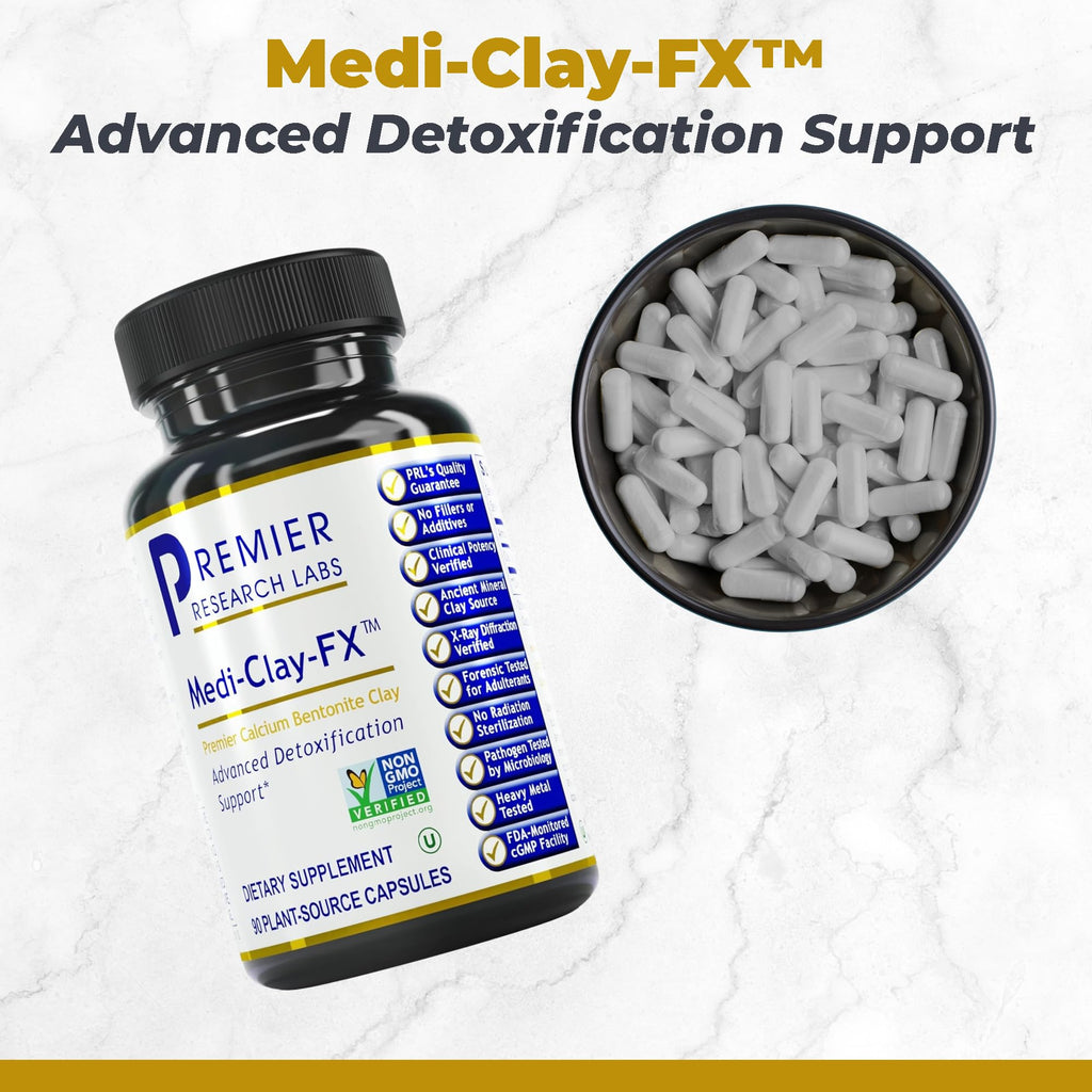 Premier Research Labs Medi-Clay-FX: Bentonite Clay Capsules for Detoxification | Food Grade Smectite Supplement | Absorb Toxins, Supports Cellular Health and Mold Detox - 90 Capsules - TrustMedUSA