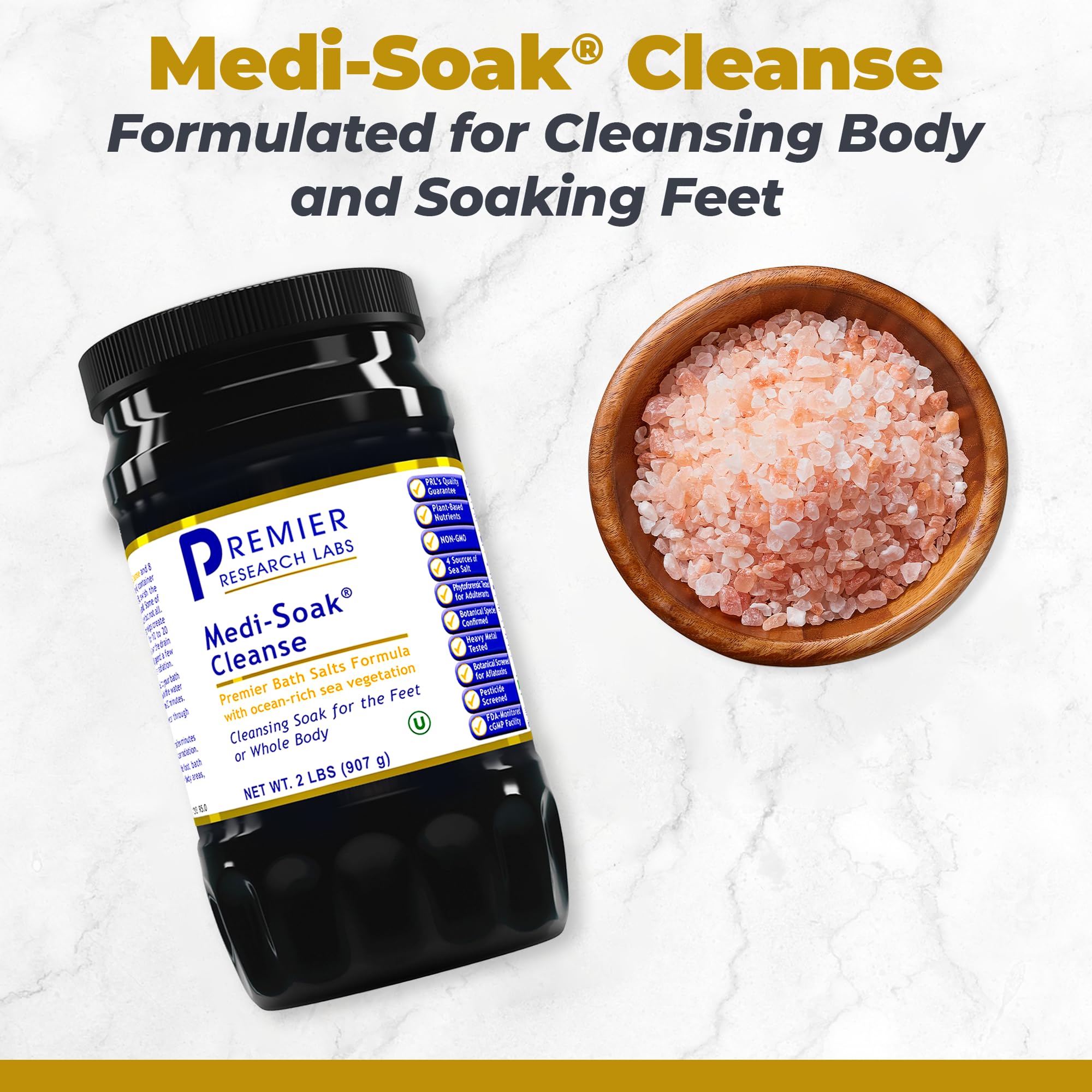 Premier Research Labs Medi-Soak - Bath Salts for Foot and Body Soak, Sea Salt Bath for Women and Men, Relaxing Mineral Bath Soak, Gentle Exfoliant, Organic, Vegan, No Added Fillers - 2 Lb - TrustMedUSA