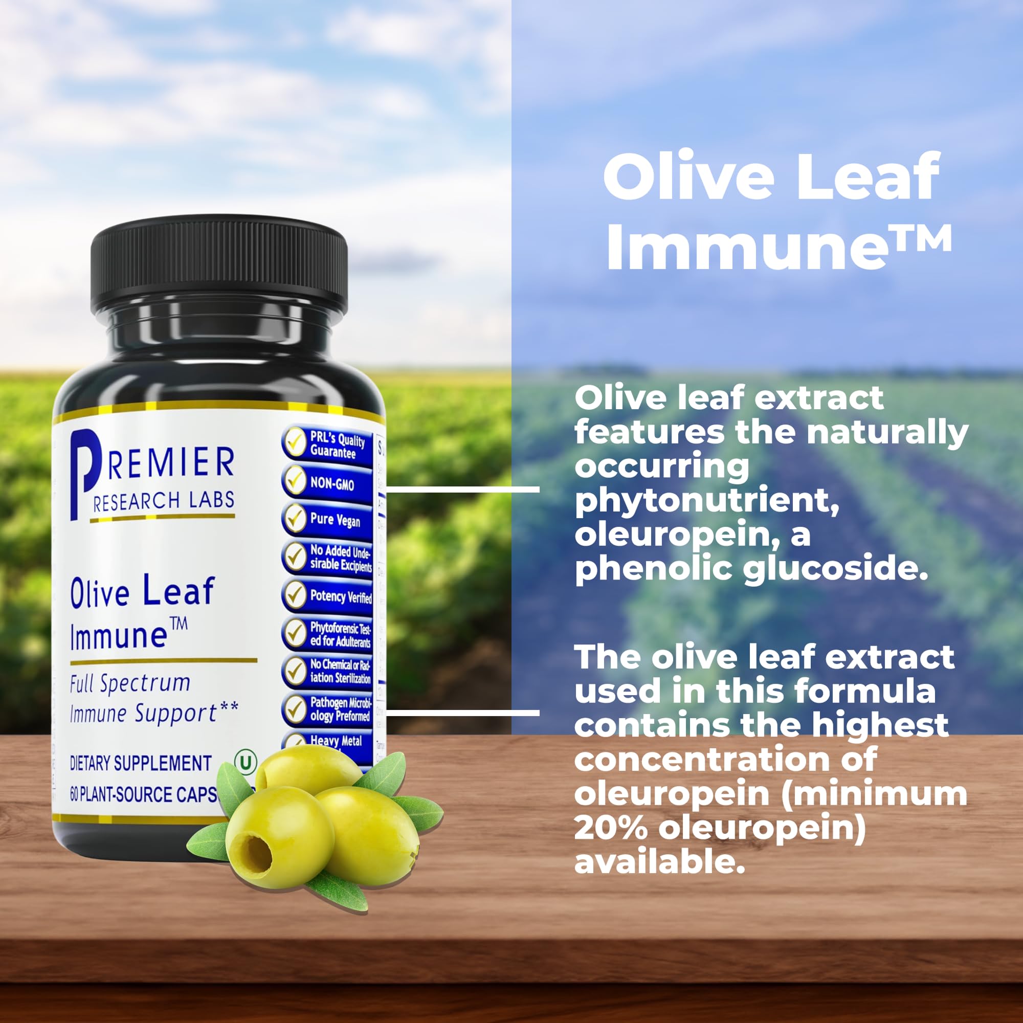 Premier Research Labs Olive Leaf Immune - Olive Leaf Extract Capsules, The Olive Leaf Pills with Phytonutrient Oleuropeinm, Herbal Supplement for Immune & Heart Health Support - 60 Vegetarian Capsules - TrustMedUSA