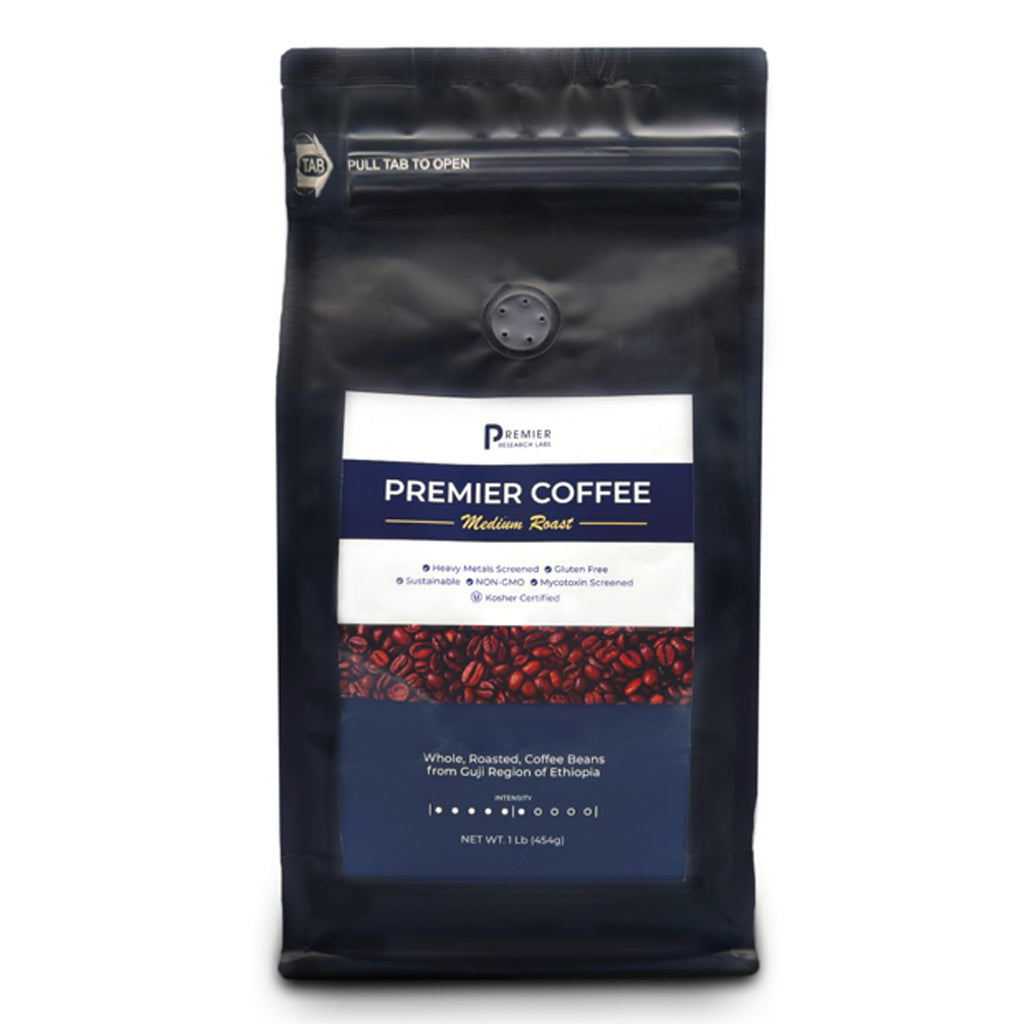 Premier Research Labs Organic Whole Roasted Coffee Beans - Medium Roast, From Guji Region of Ethiopia, Crafted for Optimal Health Benefits, Sweet & Fruity, Well-Balanced, Gluten Free - 1 Pound - TrustMedUSA