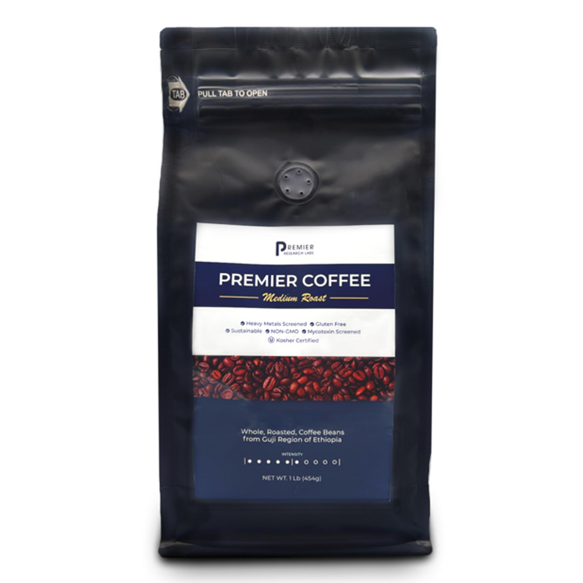 Premier Research Labs Organic Whole Roasted Coffee Beans - Medium Roast, From Guji Region of Ethiopia, Crafted for Optimal Health Benefits, Sweet & Fruity, Well-Balanced, Gluten Free - 1 Pound - TrustMedUSA