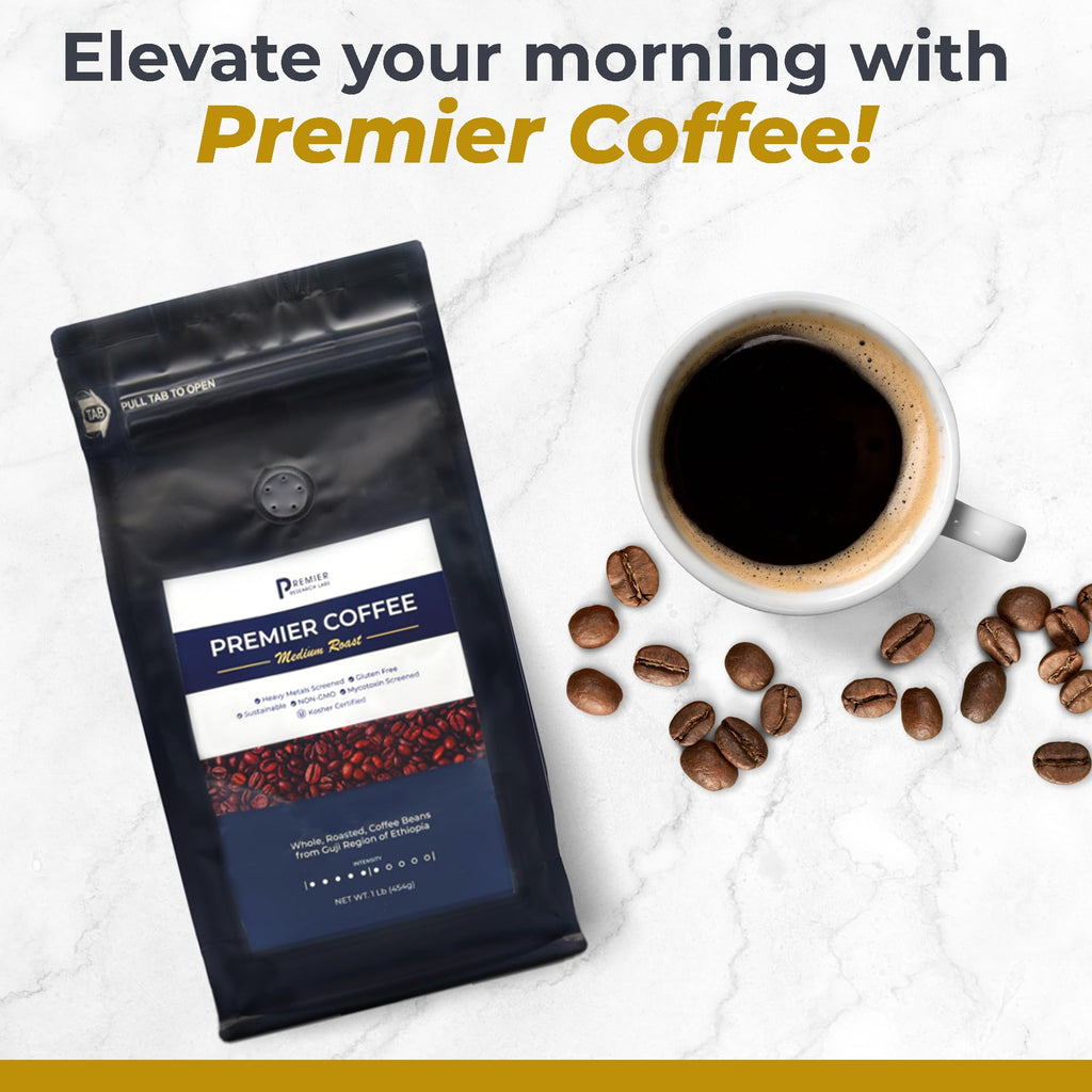Premier Research Labs Organic Whole Roasted Coffee Beans - Medium Roast, From Guji Region of Ethiopia, Crafted for Optimal Health Benefits, Sweet & Fruity, Well-Balanced, Gluten Free - 1 Pound - TrustMedUSA