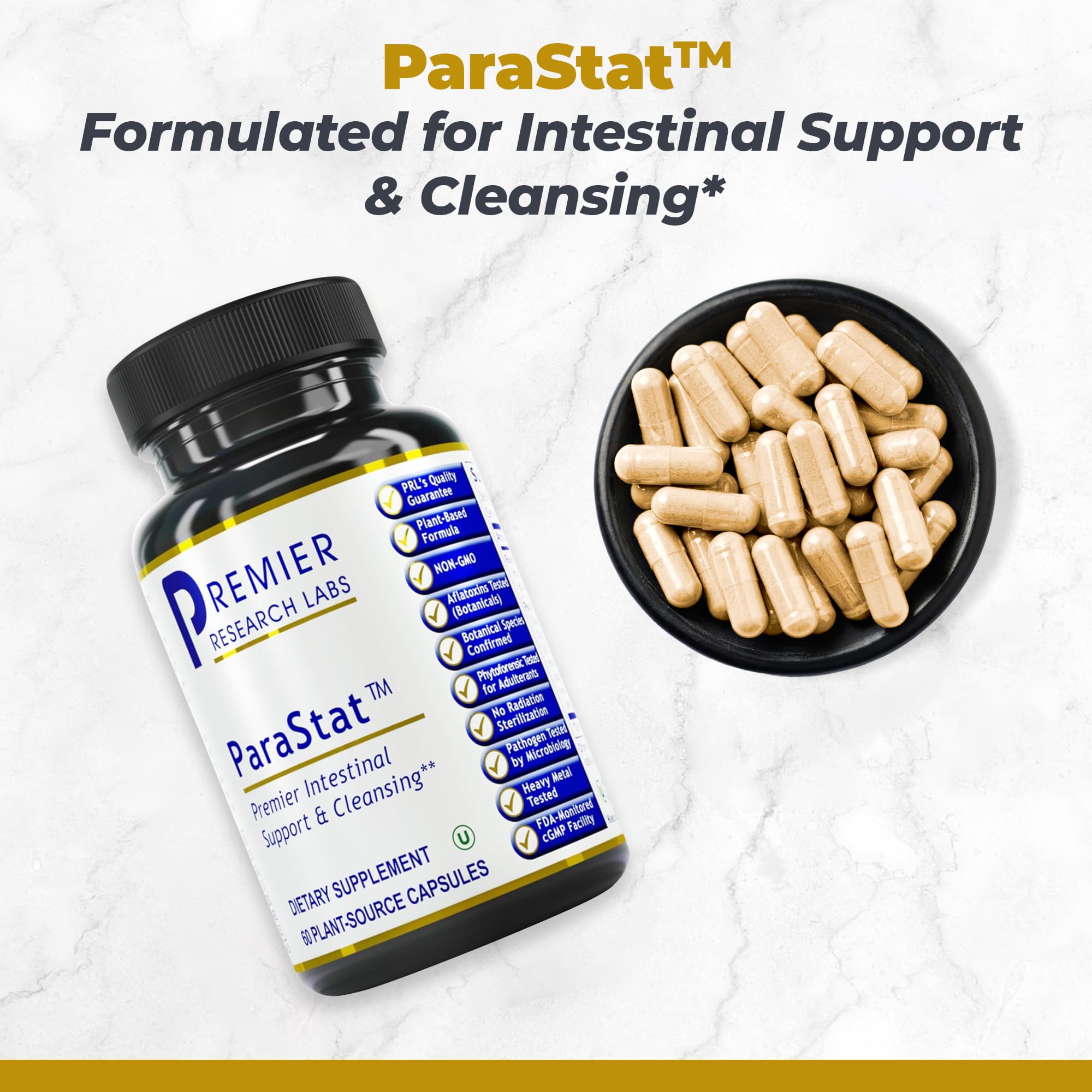 Premier Research Labs ParaStat - Intestinal Cleanse, Natural Gut Cleanse for Women & Men, Support for Colon Detox, Bloating, Digestion & Constipation - 90 Capsules (30 Day Supply) - TrustMedUSA