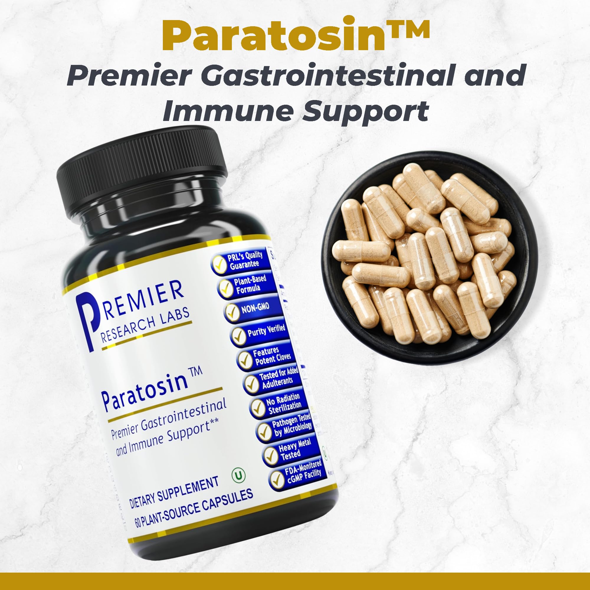 Premier Research Labs Paratosin - Gut Health Supplement, Reishi Mushroom Capsules, Hyssop Capsules, Wild Garlic Supplements, GI Support for Men & Women - 60 Vegetarian Capsules - TrustMedUSA