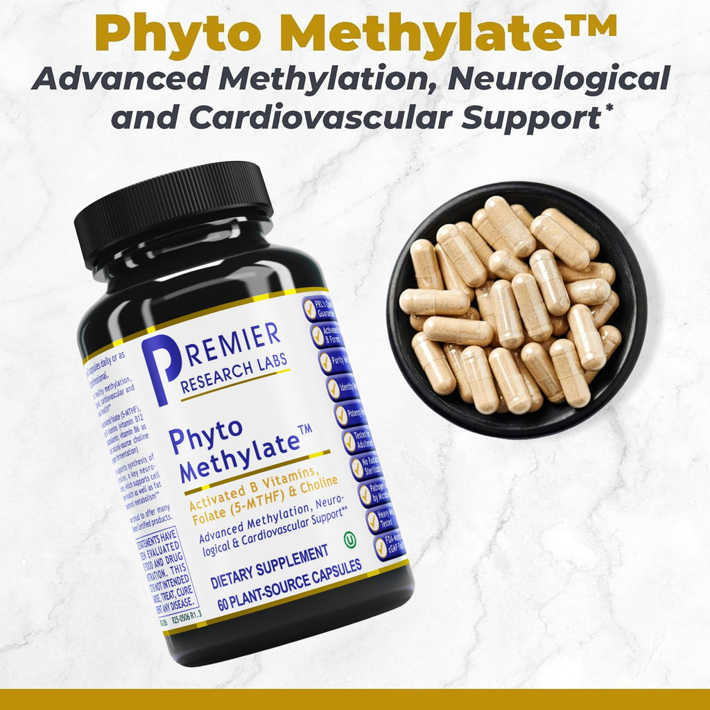 Premier Research Labs Phyto Methylate - B Vitamin Supplement - Supports Methylation, Detox, Brain & Heart Health - 5-MTHF & P5P - 60 Plant-Source Capsules - TrustMedUSA