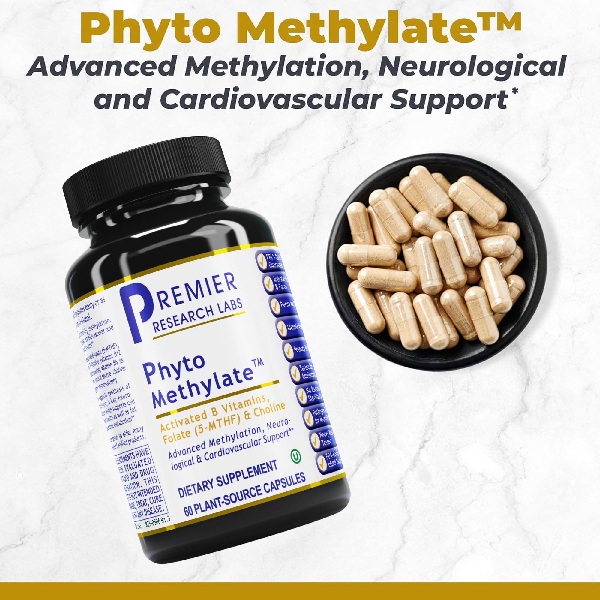 Premier Research Labs Phyto Methylate - B Vitamin Supplement - Supports Methylation, Detox, Brain & Heart Health - 5-MTHF & P5P - 60 Plant-Source Capsules - TrustMedUSA