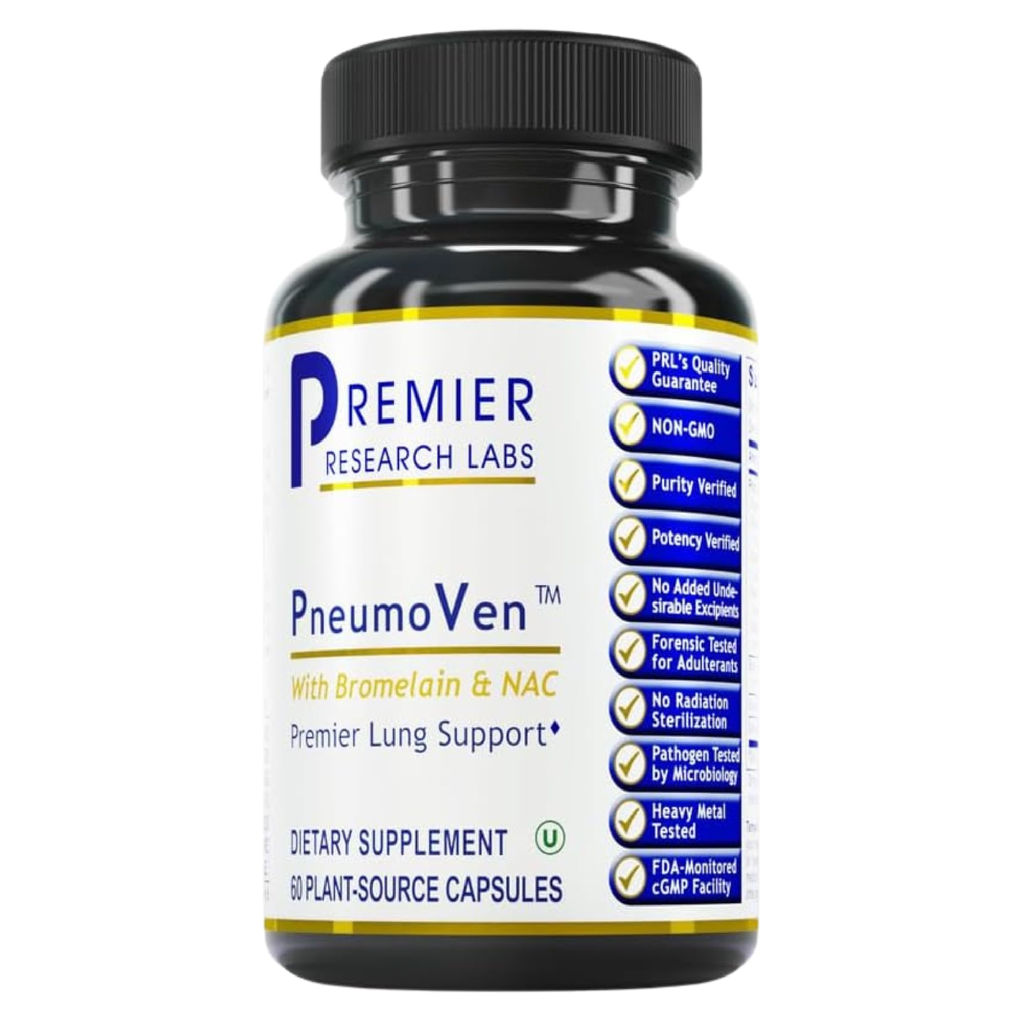 Premier Research Labs PneumoVen - Lung Support Supplement w/Bromelain & NAC, Lung Health Support Vitamins, Lung Cleanse - 60 Capsules - TrustMedUSA