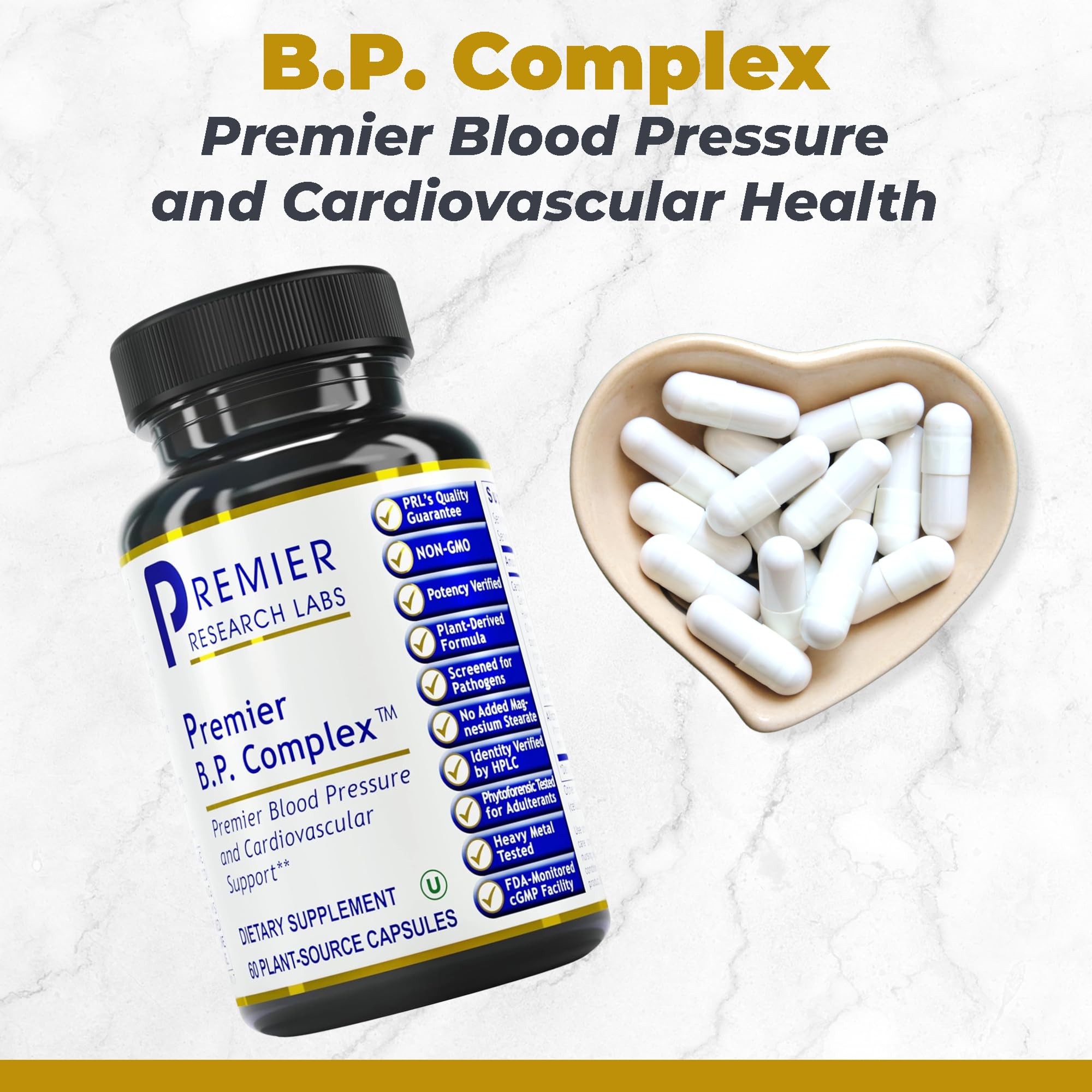 Premier Research Labs Premier BP Complex - Heart Health Supplements, BP Formula, Garlic Allicin Supplement, Natural Herbal BP Support Pills with Reishi & Cayenne Pepper - 60 Vegetarian Capsules - TrustMedUSA