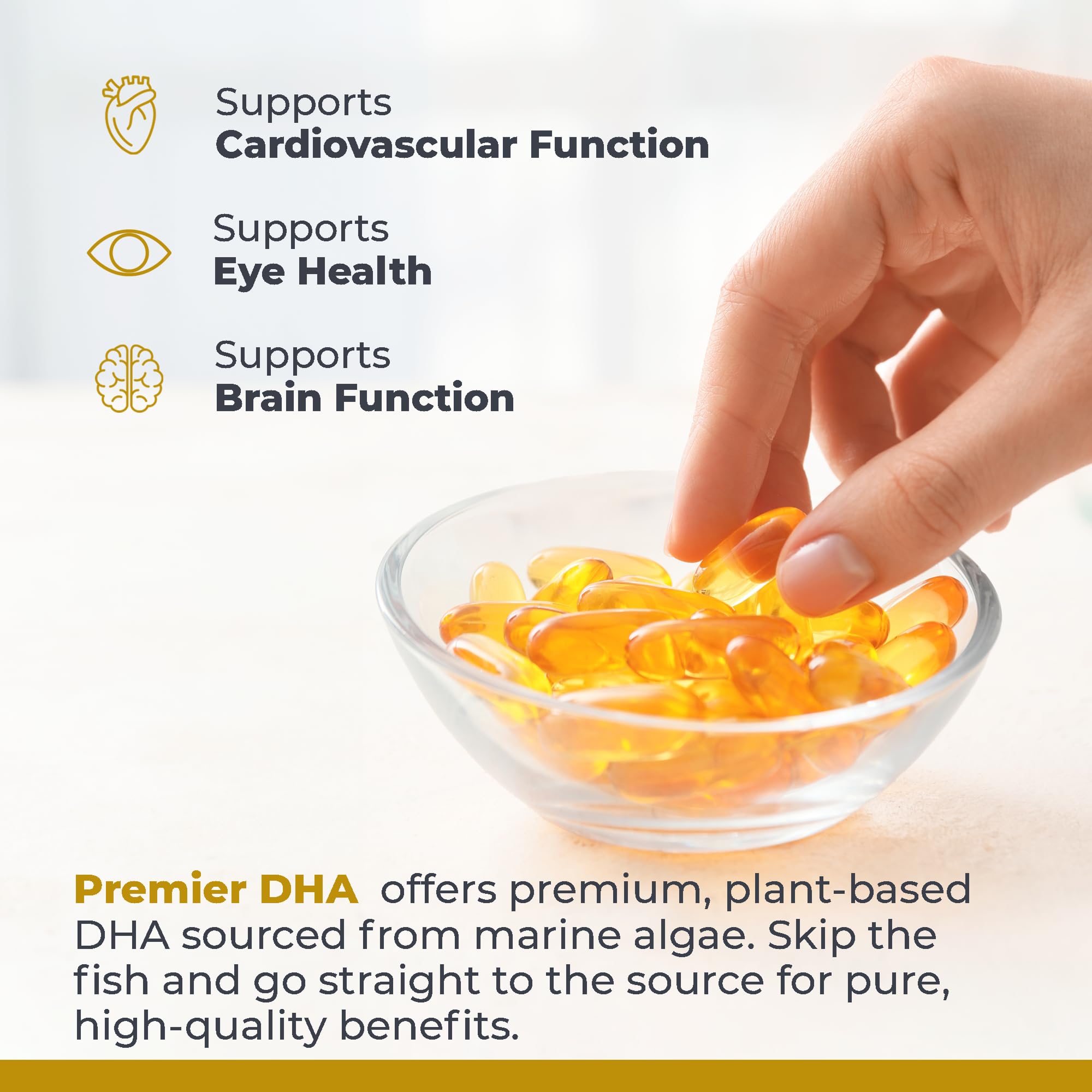 Premier Research Labs Premier DHA - Vegan DHA with Omega 3 Fatty Acids, Algae Based DHA for Women & Men, Natural DHA Supplement Suitable for Vegans- 60 Vegetarian Softgel Capsules - TrustMedUSA