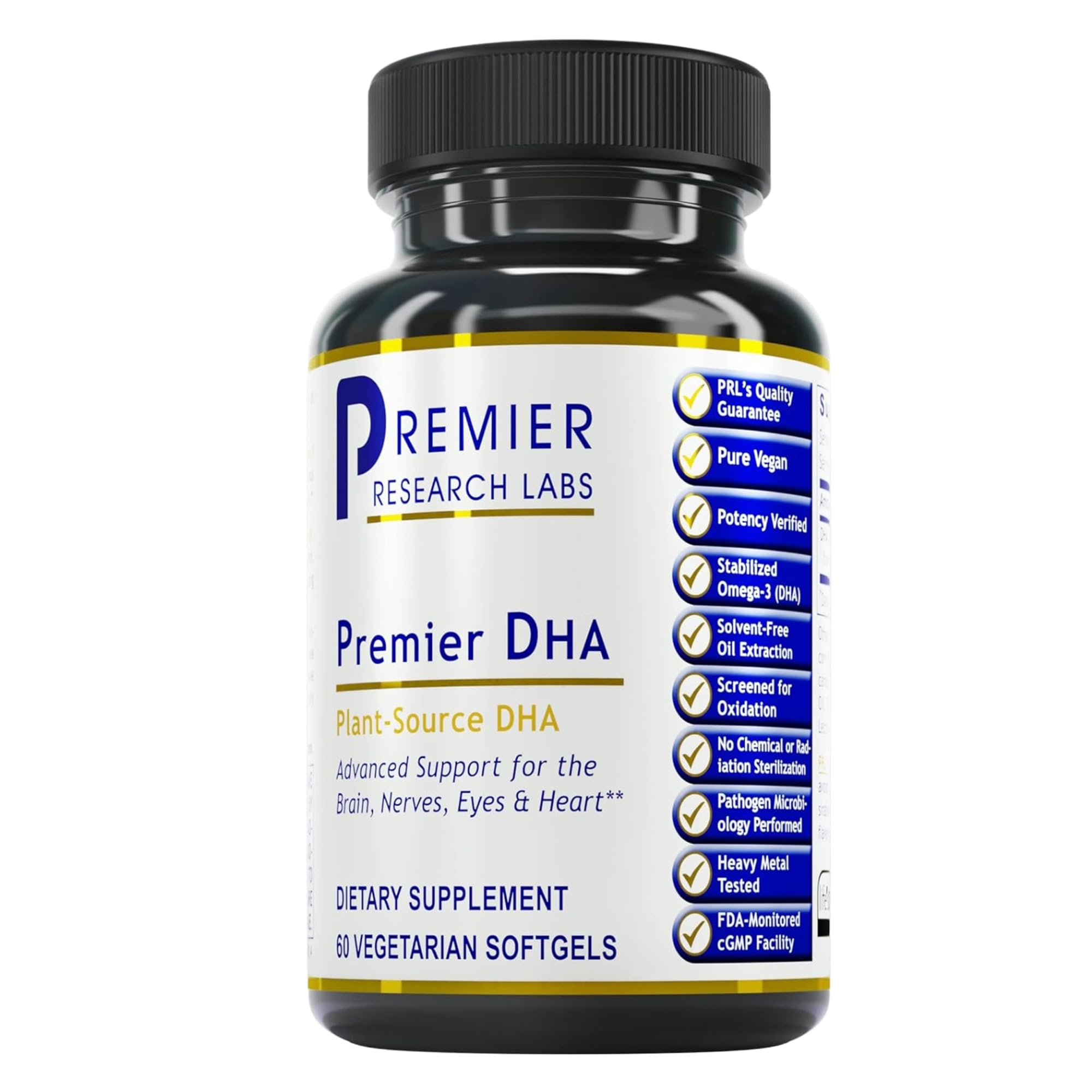 Premier Research Labs Premier DHA - Vegan DHA with Omega 3 Fatty Acids, Algae Based DHA for Women & Men, Natural DHA Supplement Suitable for Vegans- 60 Vegetarian Softgel Capsules - TrustMedUSA