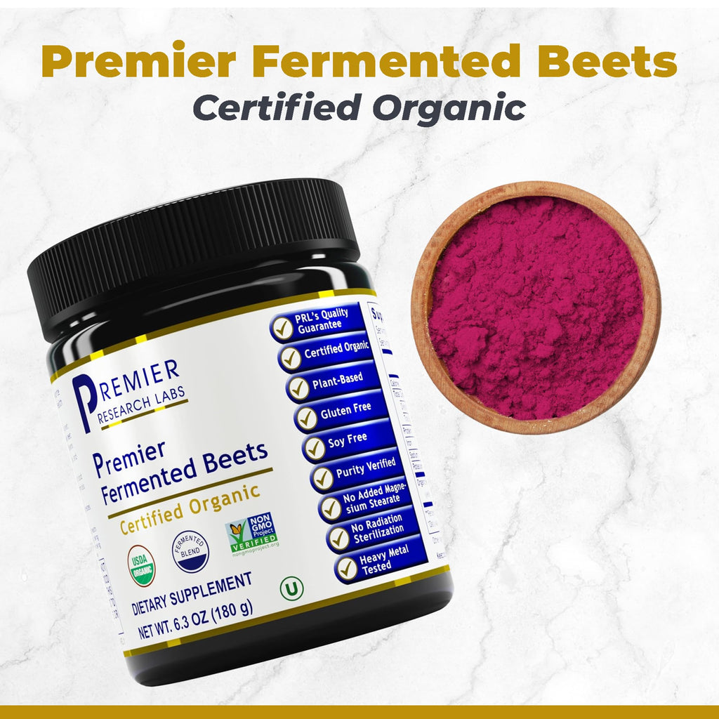 Premier Research Labs Premier Fermented Beets - Beet Root Powder Fermented, Organic Fermented Beets for Men & Women, Beetroot, Nitrates, Blood Pressure Support, USDA Organic - 6.3 Oz Jar - TrustMedUSA