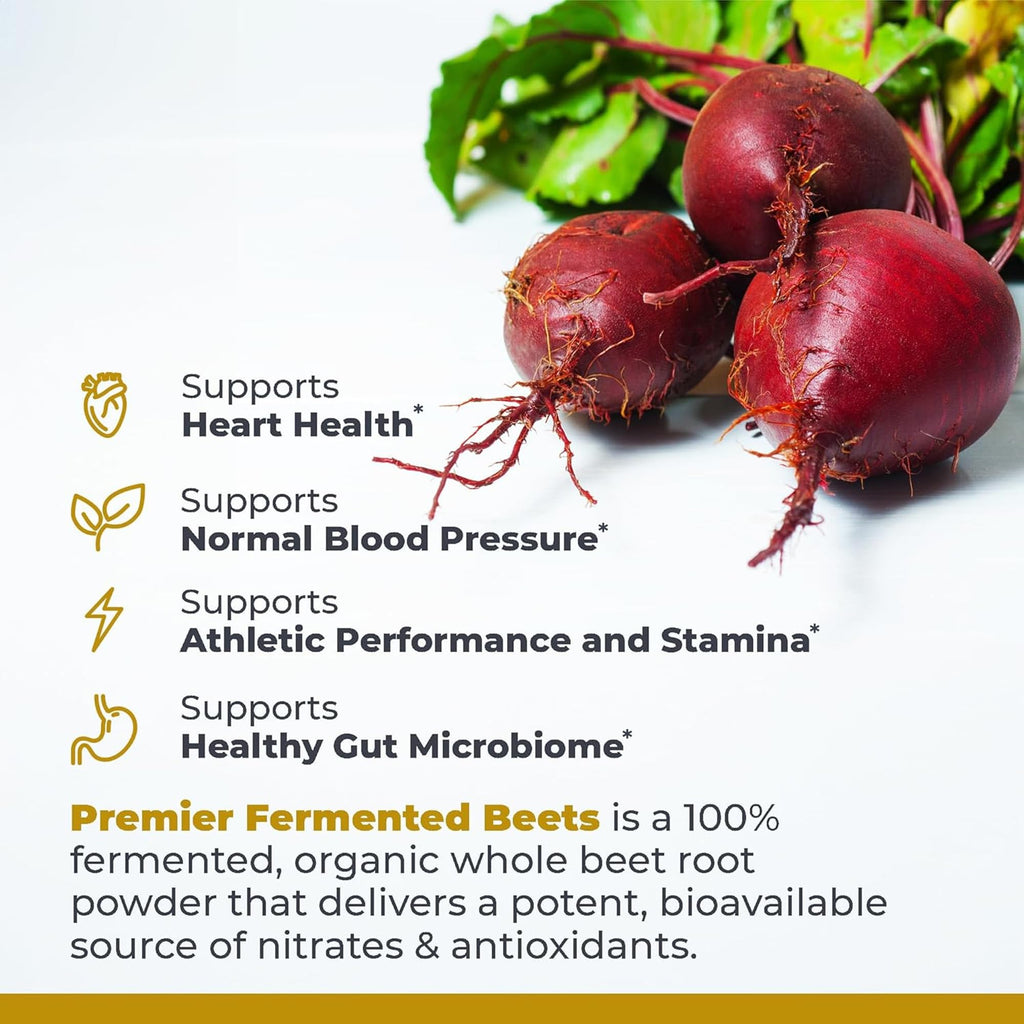 Premier Research Labs Premier Fermented Beets - Beet Root Powder Fermented, Organic Fermented Beets for Men & Women, Beetroot, Nitrates, Blood Pressure Support, USDA Organic - 6.3 Oz Jar - TrustMedUSA