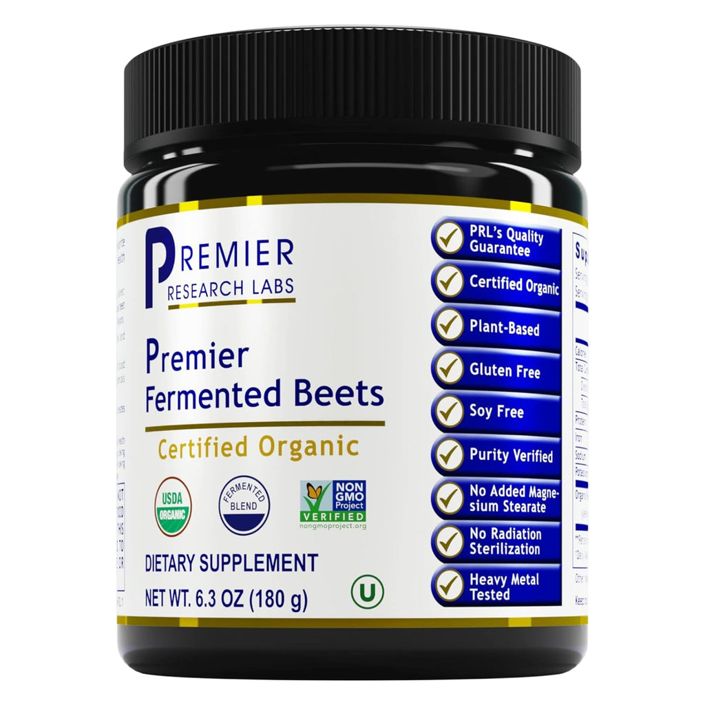 Premier Research Labs Premier Fermented Beets - Beet Root Powder Fermented, Organic Fermented Beets for Men & Women, Beetroot, Nitrates, Blood Pressure Support, USDA Organic - 6.3 Oz Jar - TrustMedUSA