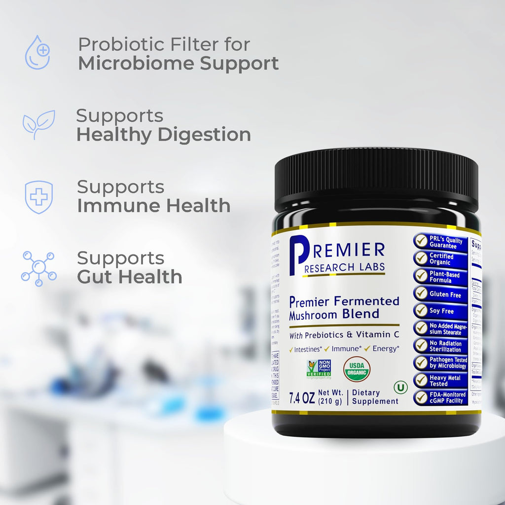 Premier Research Labs Premier Fermented Mushroom Blend - Reishi Mushroom Powder, Mushroom Extract for Drinks, Coffee, Mushroom Complex with Turkey Tail, Cordyceps for Immune & Gut Health - 7.4 oz - TrustMedUSA